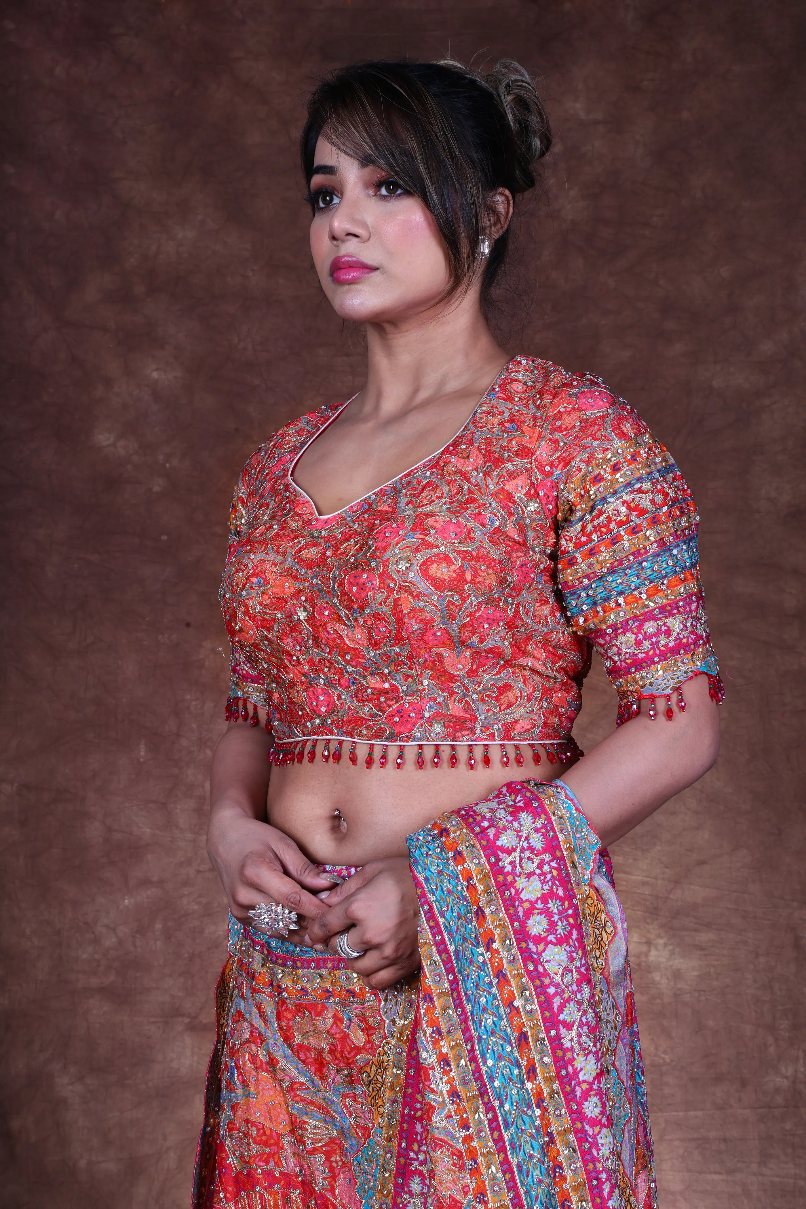 Rani Blended Chiffon Chiffon Saree With Blouse Piece