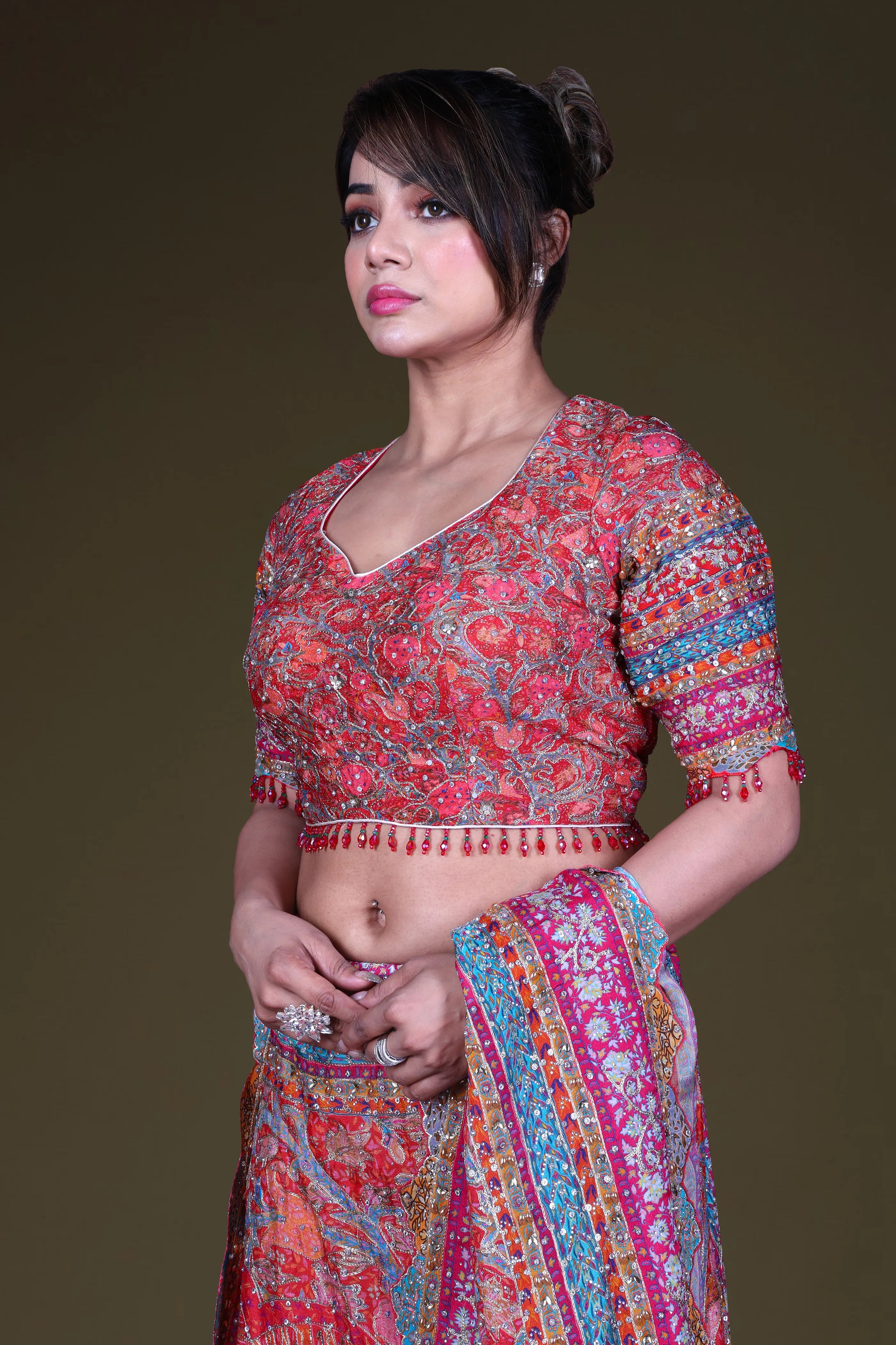 Rani Blended Chiffon Saree With Blouse Piece