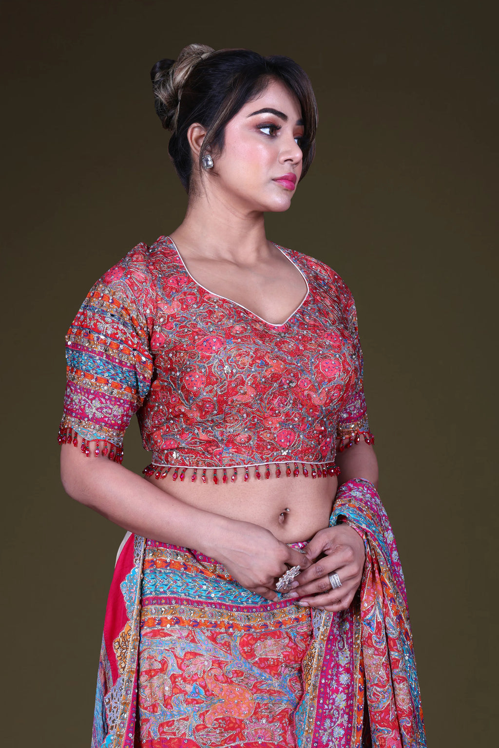 Rani Blended Chiffon Saree With Blouse Piece
