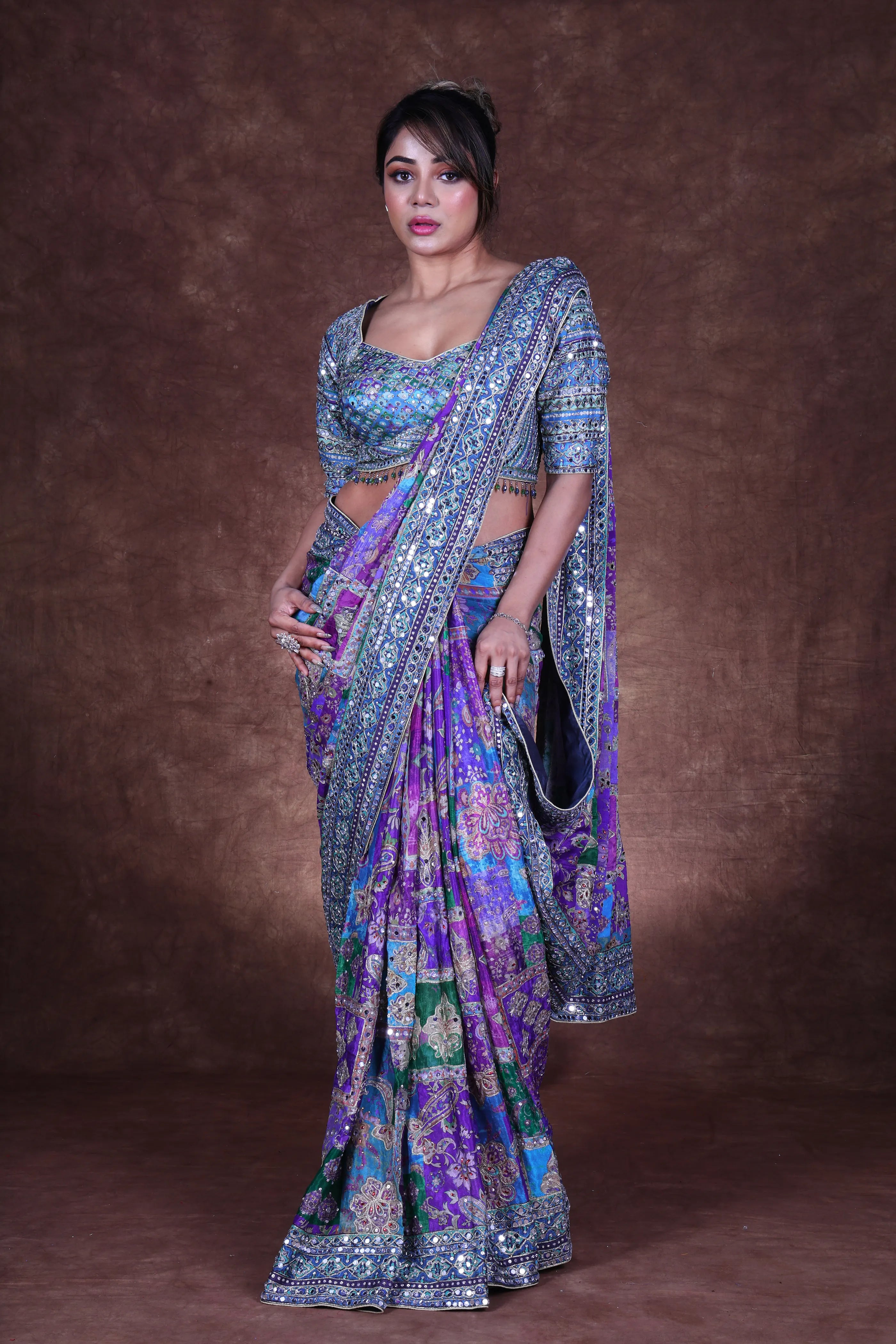 Multi Color Blended Chiffon Chiffon Saree With Blouse Piece