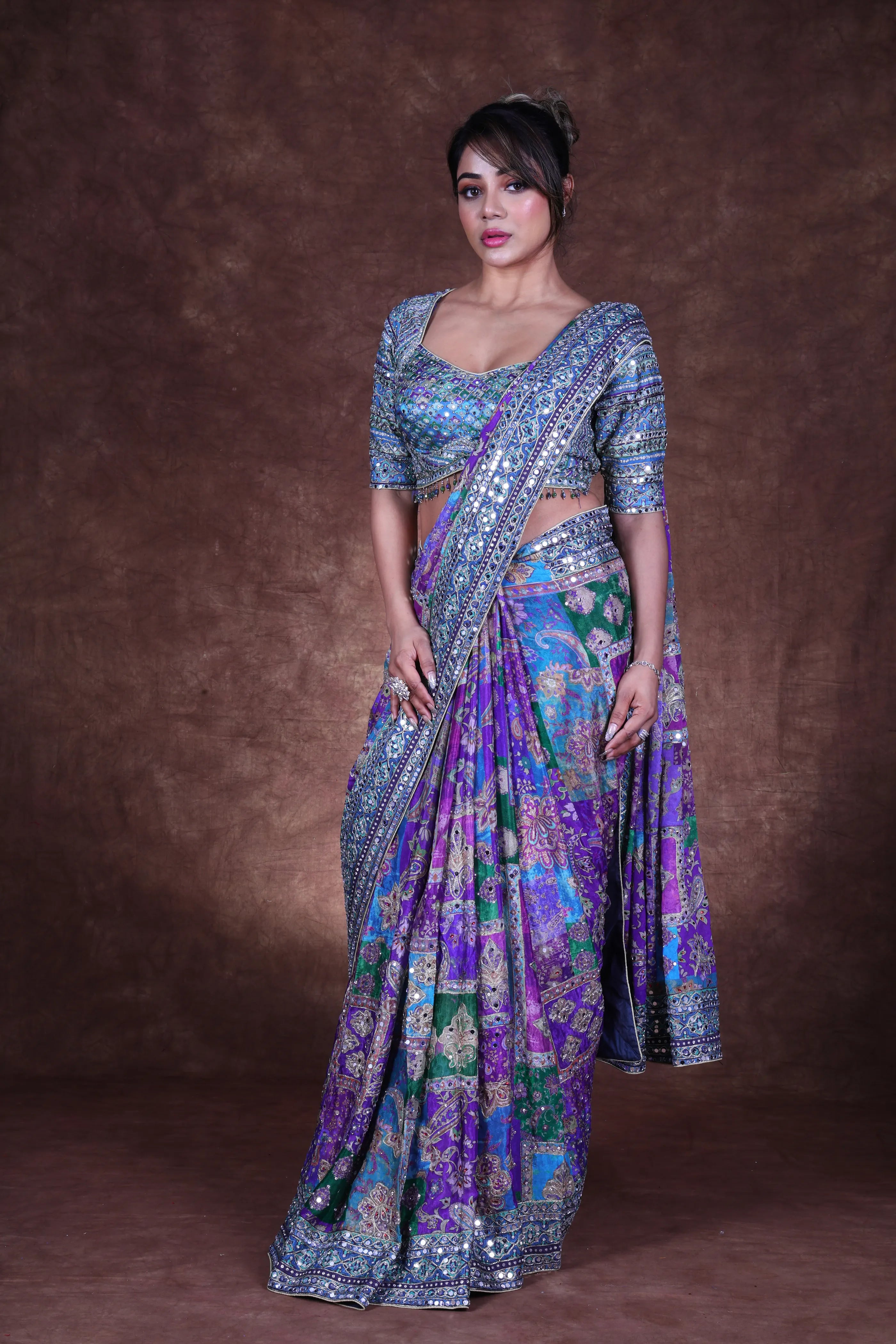Multi Color Blended Chiffon Saree With Blouse Piece