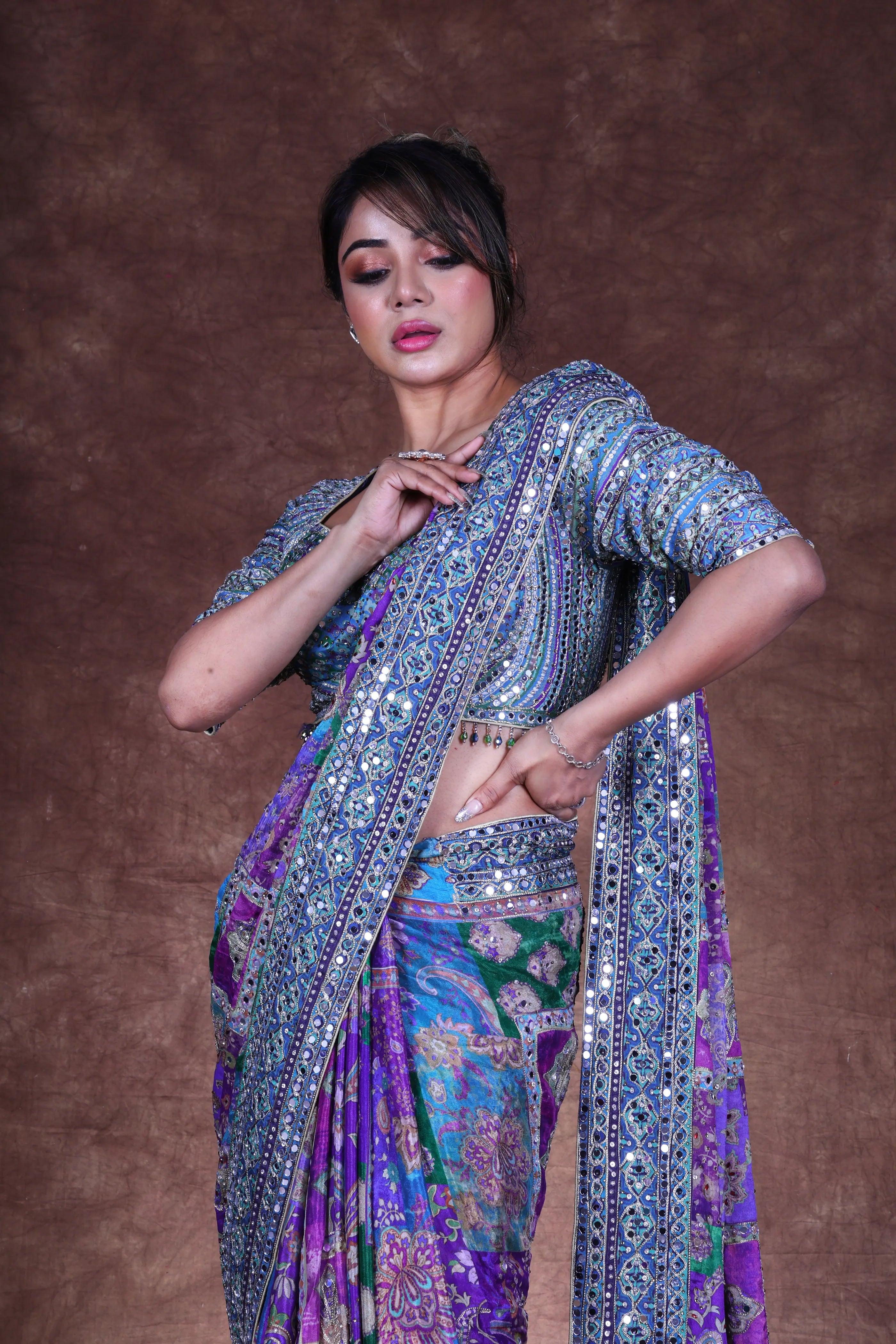Multi Color Blended Chiffon Saree With Blouse Piece