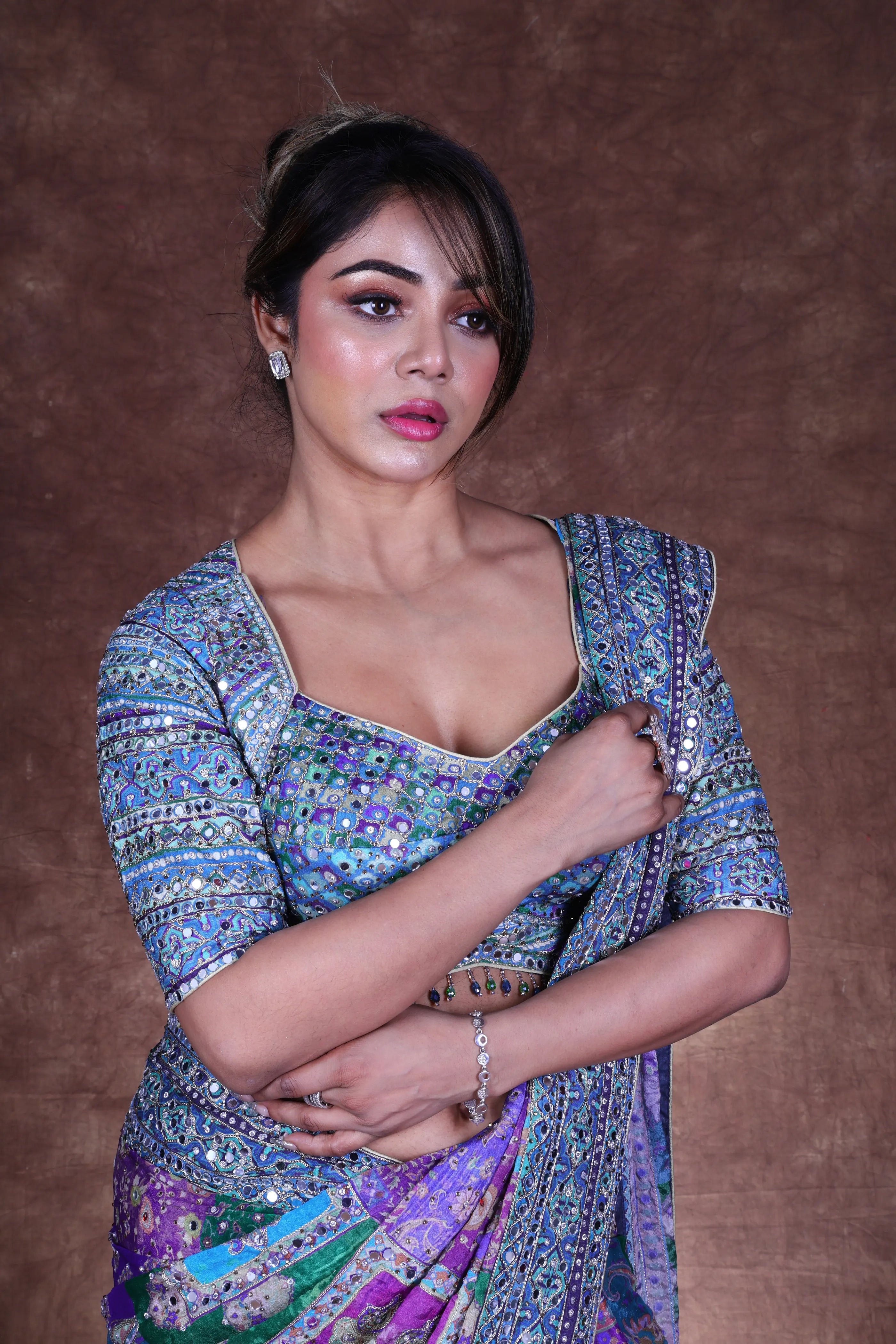 Multi Color Blended Chiffon Saree With Blouse Piece