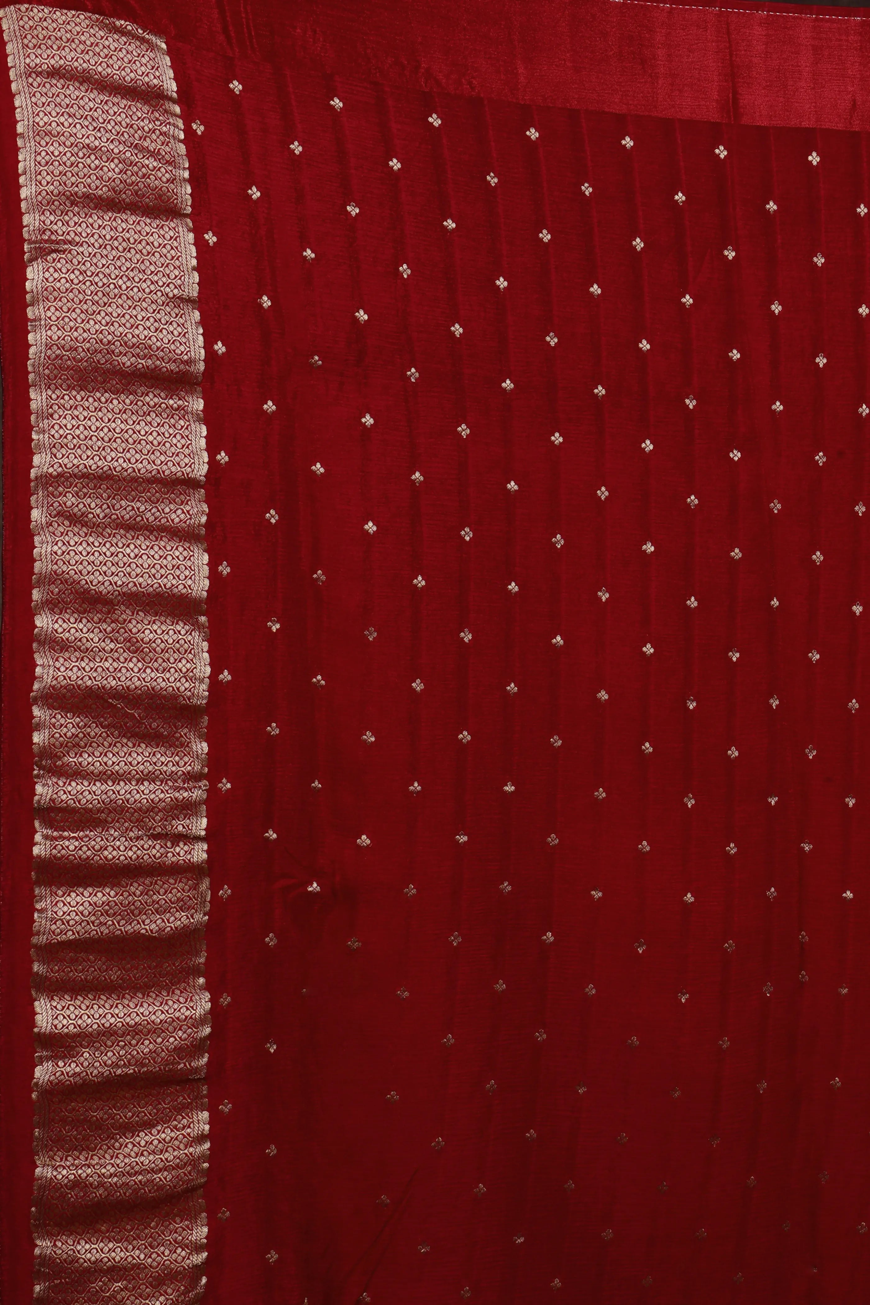 Reddish Maroon Semi Mashru Banarasi Saree With Blouse Piece