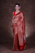 Reddish Maroon Semi Mashru Banarasi Saree With Blouse Piece