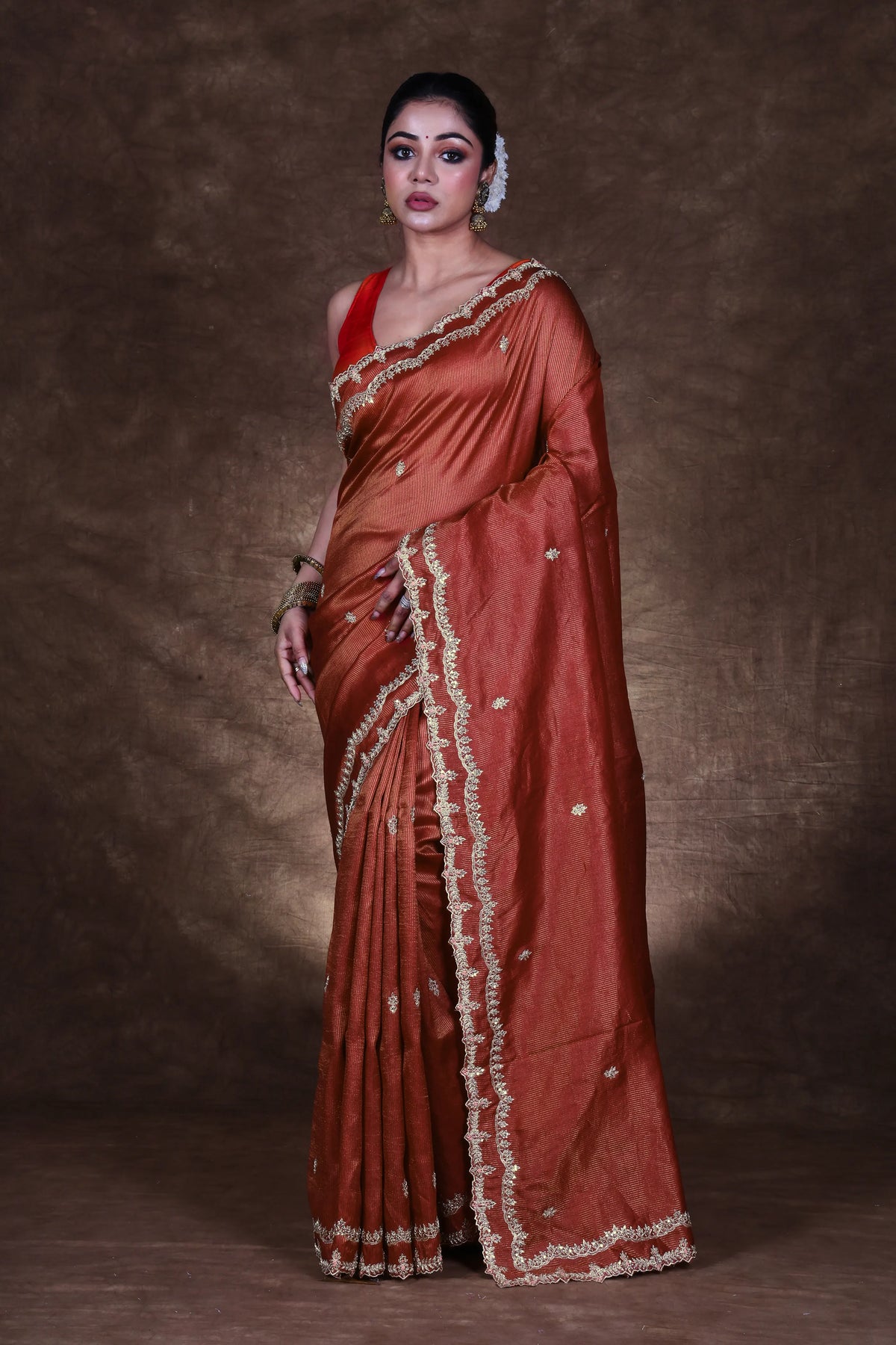 Rust Tussar Saree With Blouse Piece
