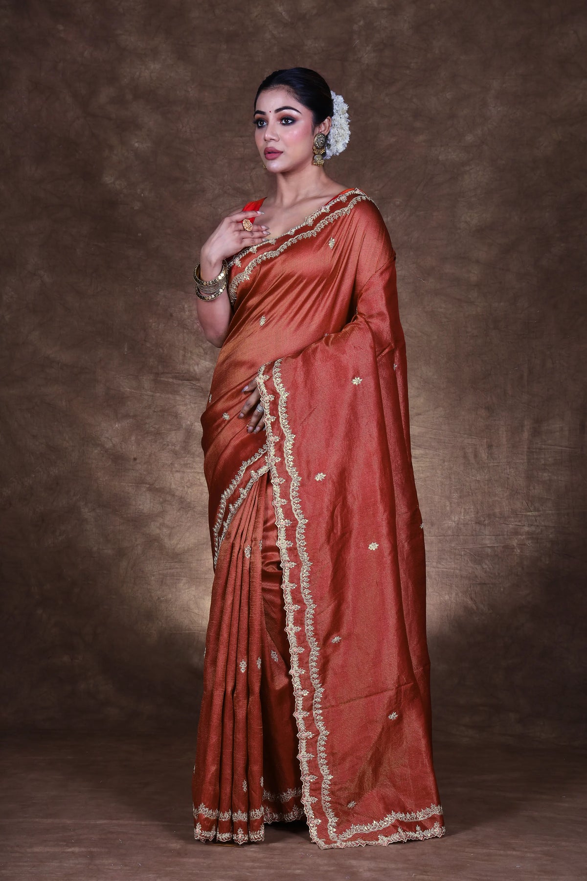 Rust Tussar Saree With Blouse Piece