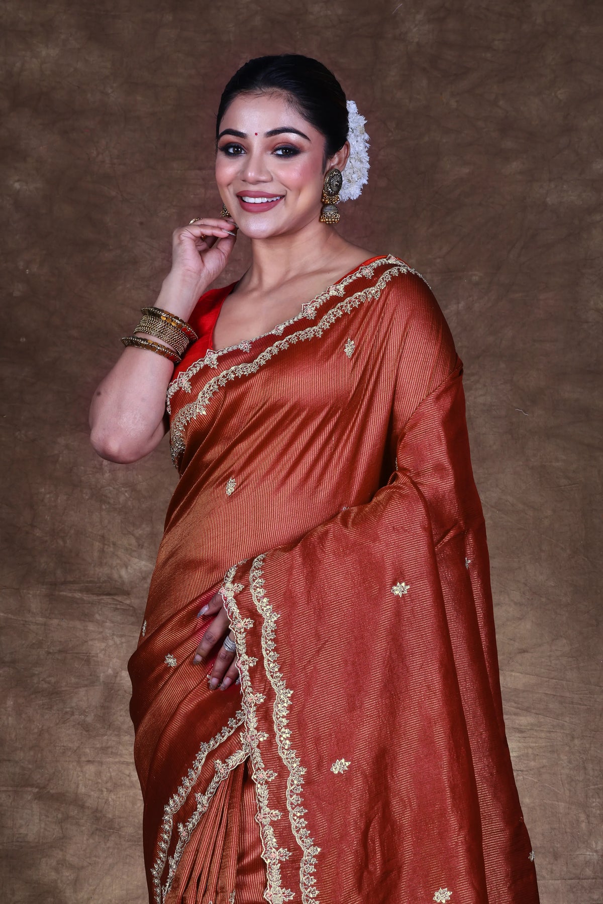 Rust Tussar Saree With Blouse Piece