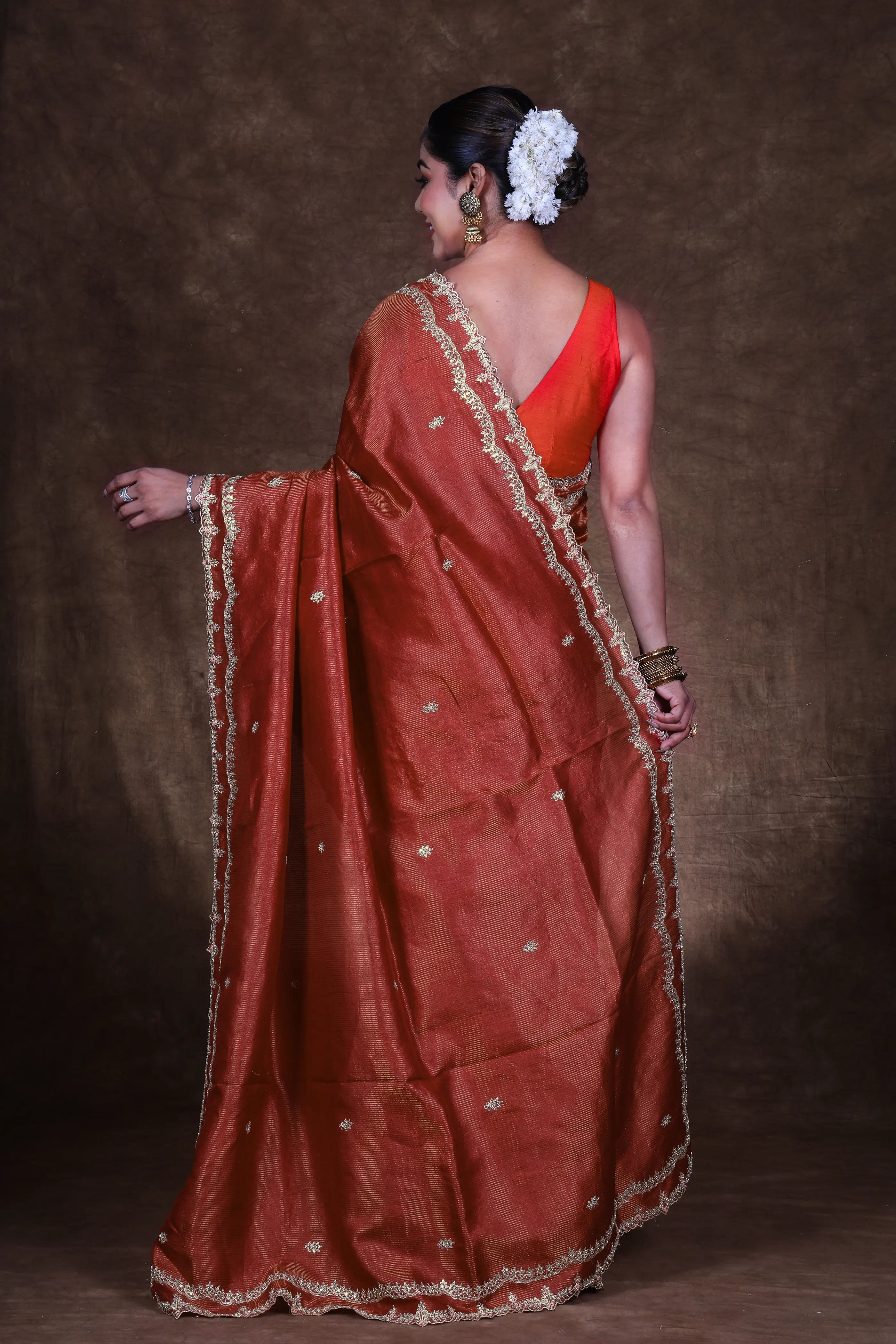 Rust Tussar Saree With Blouse Piece