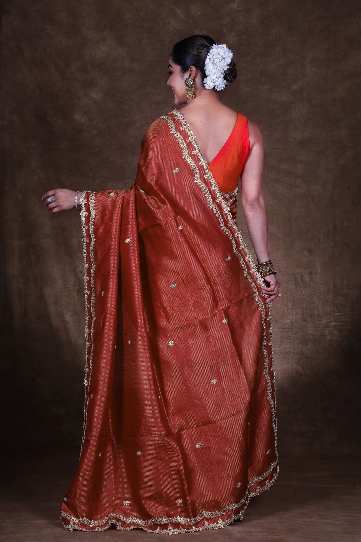 Rust Tussar Saree With Blouse Piece