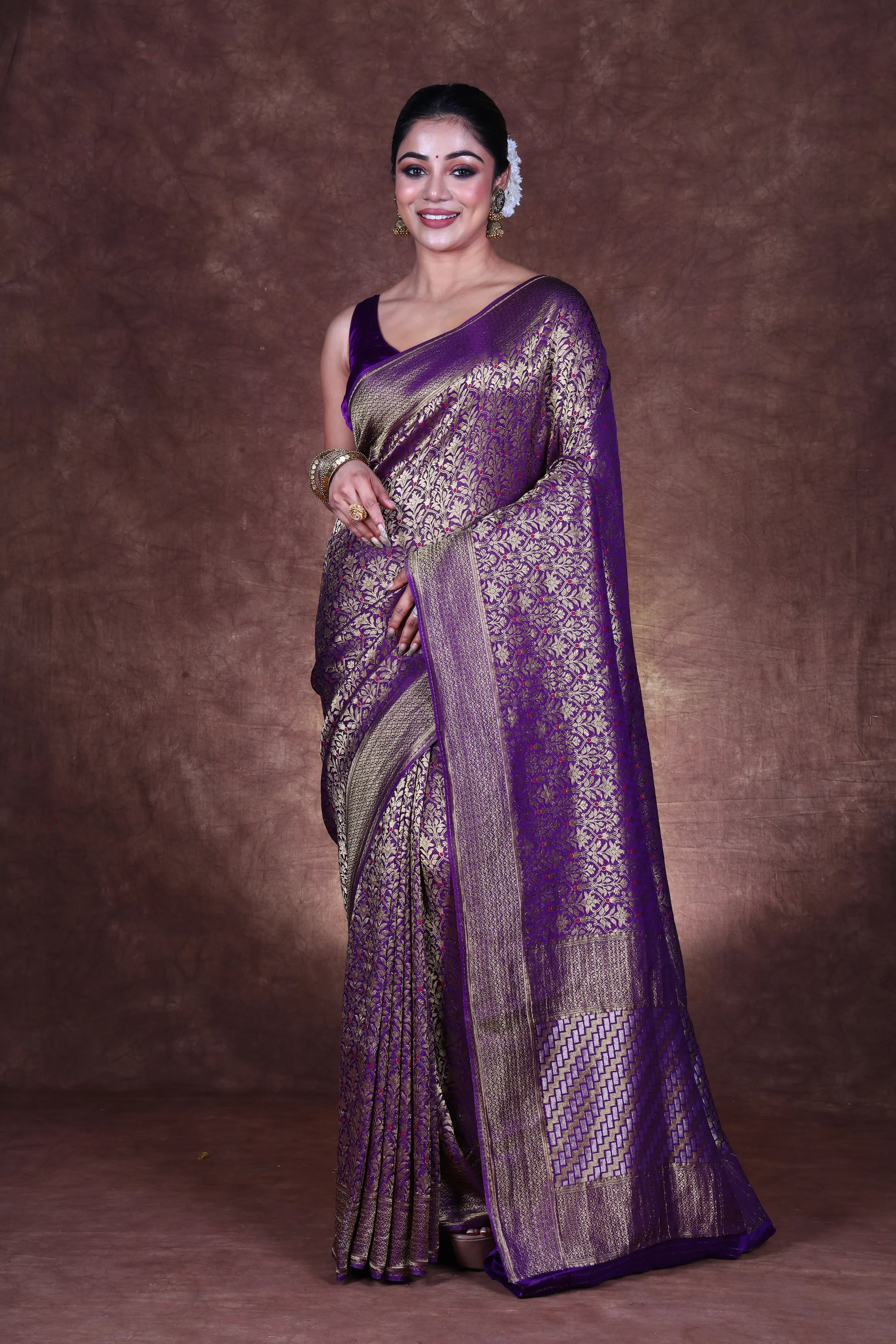 Purple Semi Mashru Banarasi Saree With Blouse Piece