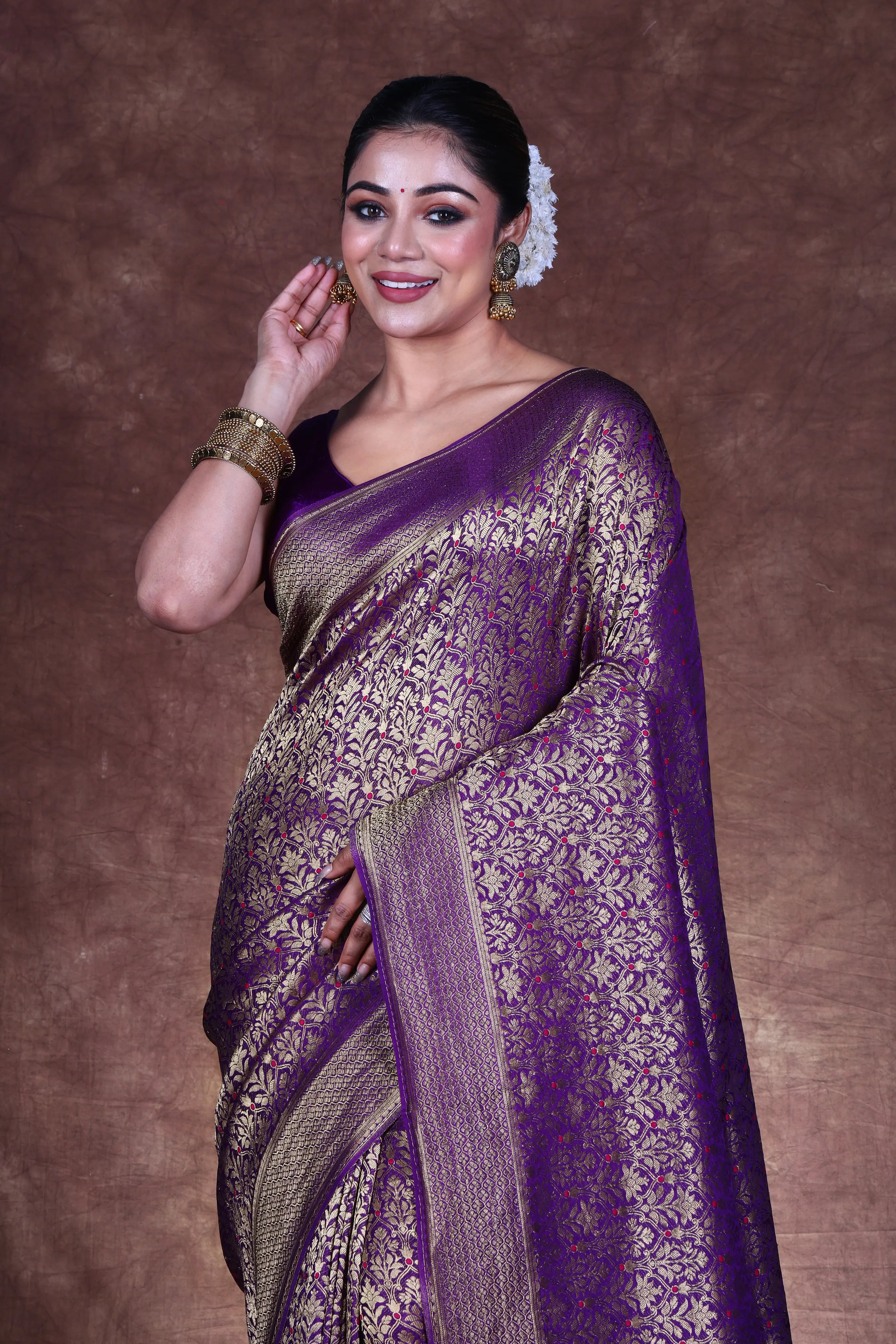 Purple Semi Mashru Banarasi Saree With Blouse Piece