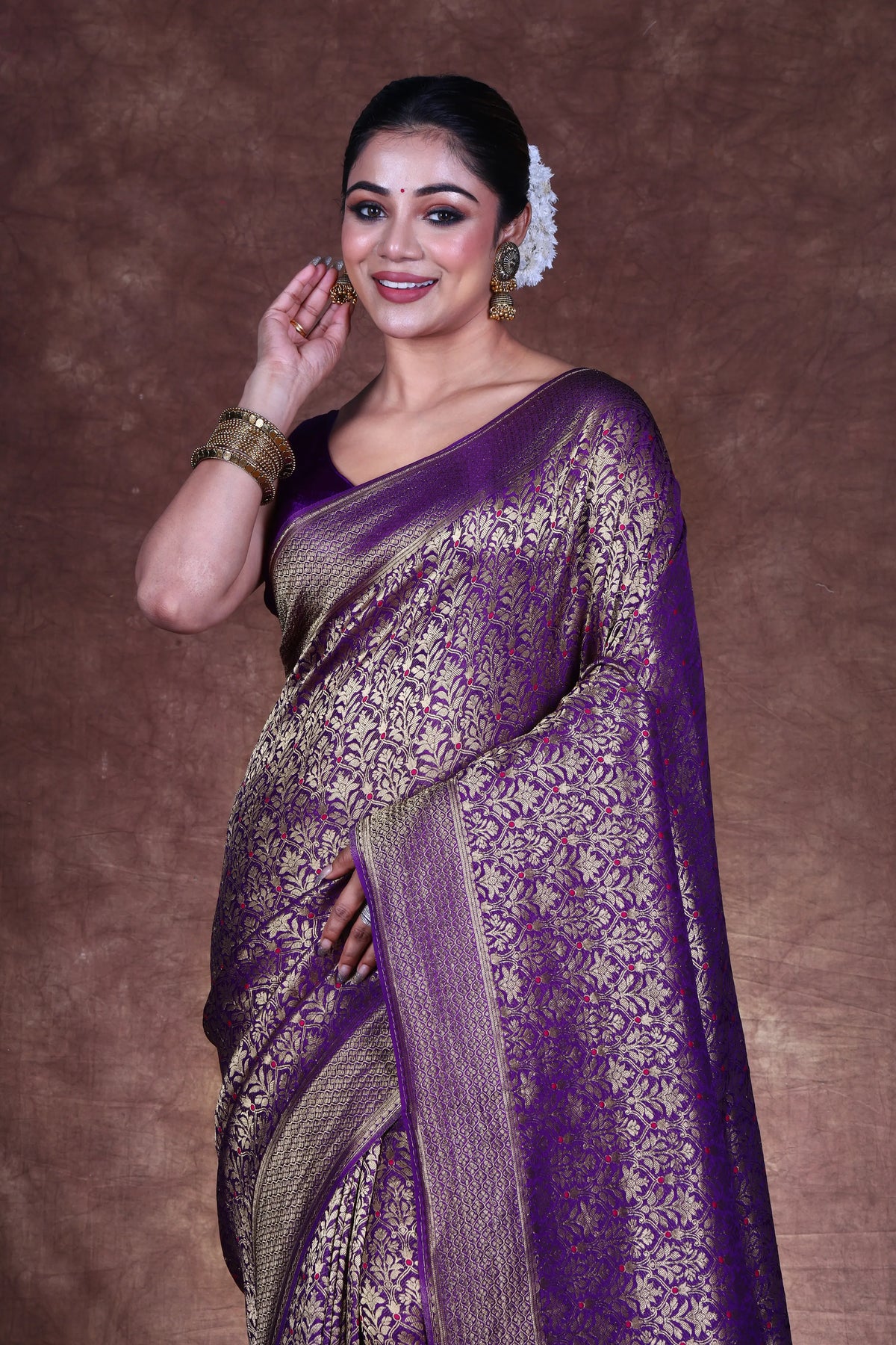 Purple Semi Mashru Banarasi Saree With Blouse Piece
