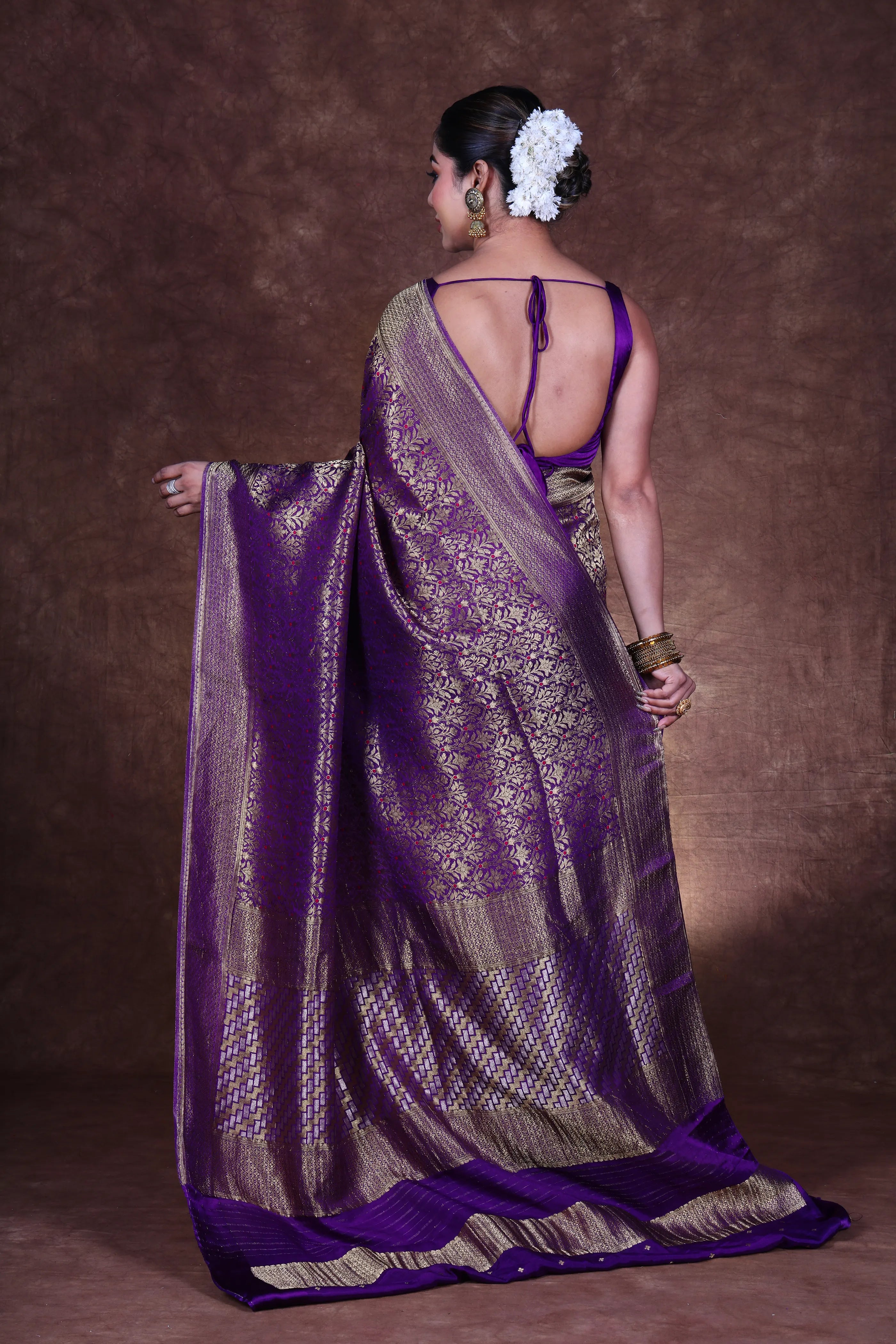 Purple Semi Mashru Banarasi Saree With Blouse Piece