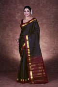Black Silk Kanjivaram Saree With Blouse Piece