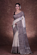 Beige Tussar Kathiyawadi Saree With Blouse Piece