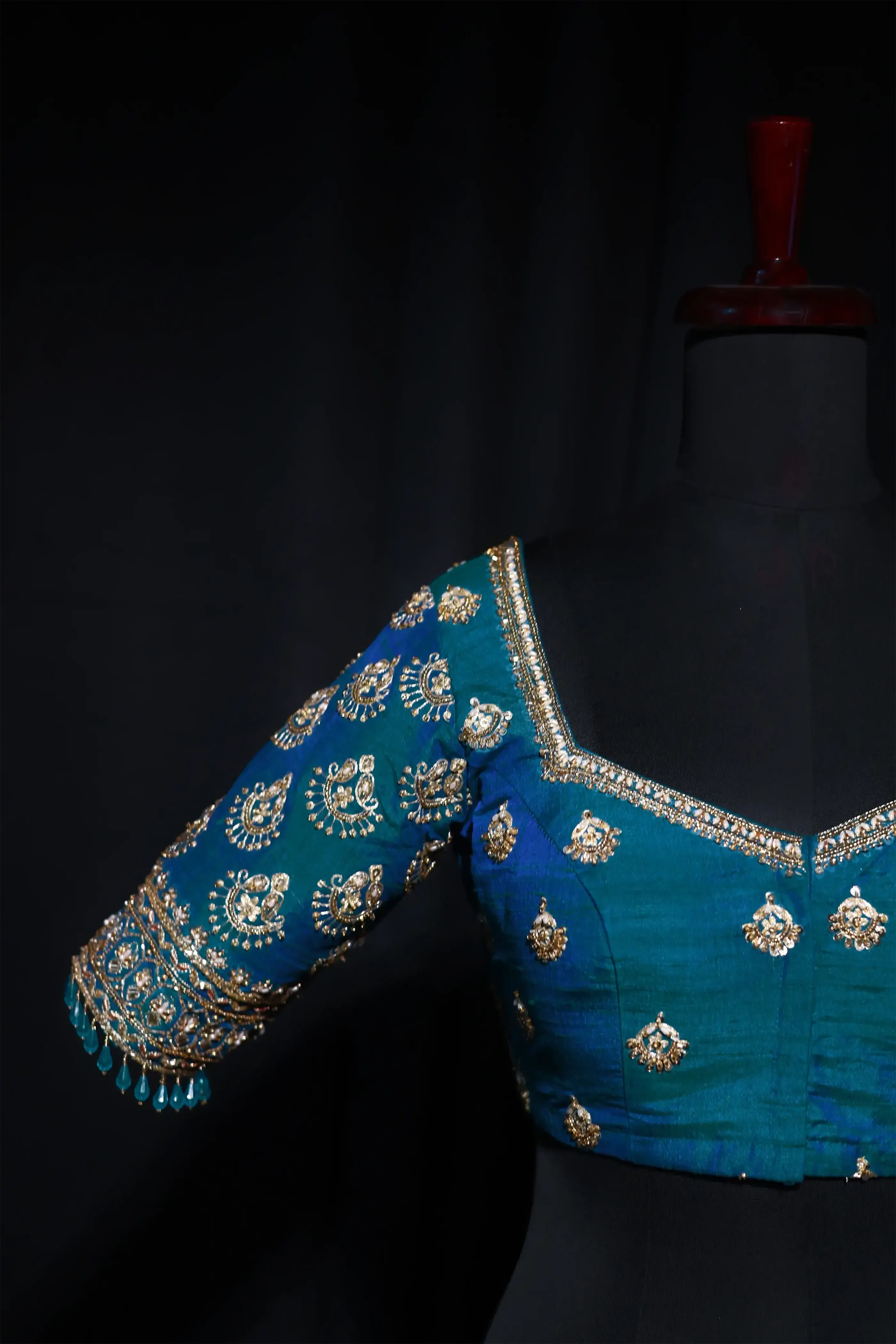 Peacock Blue Raw Silk Blouse For Women Jaal Style Party wear