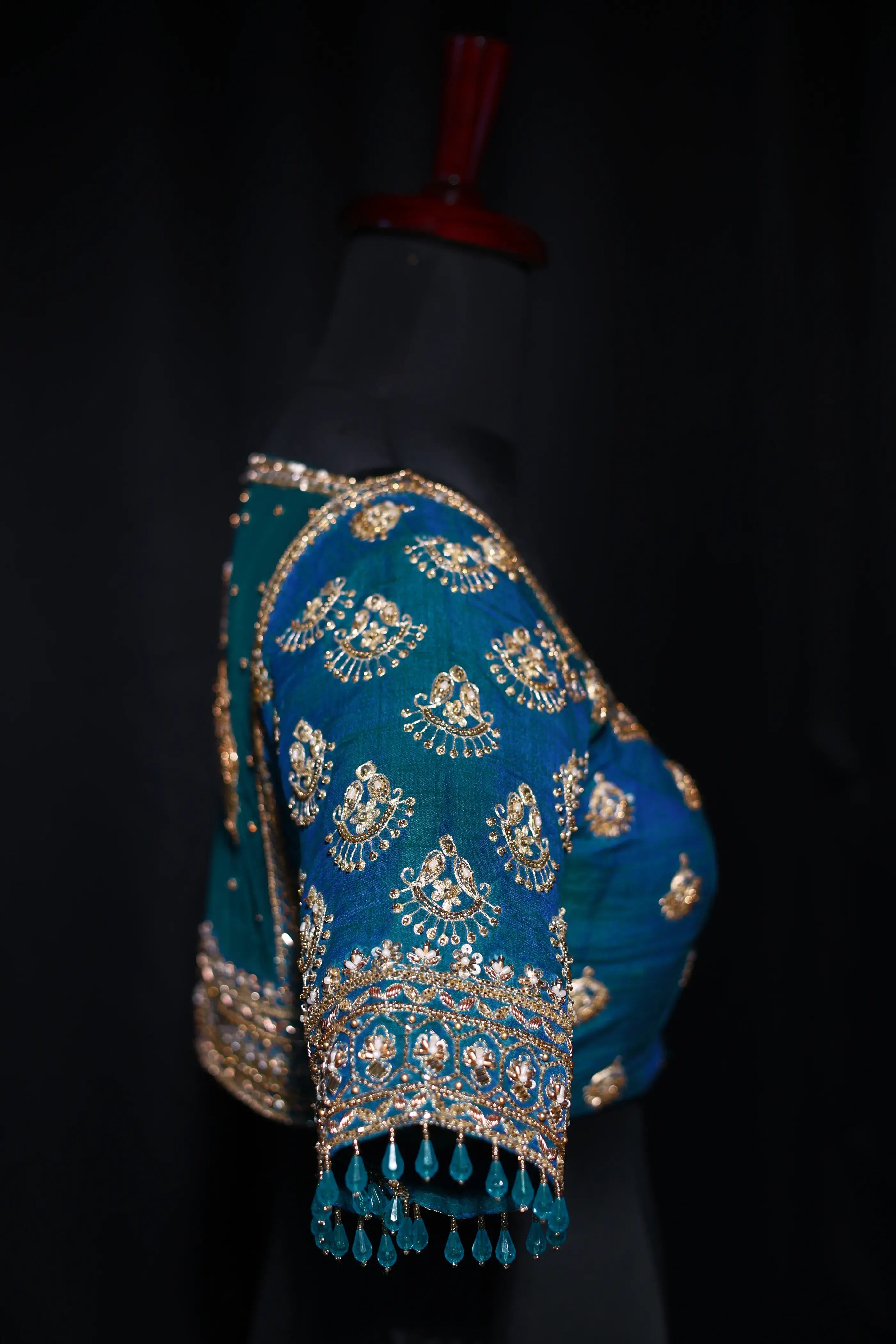 Peacock Blue Raw Silk Blouse For Women Jaal Style Party wear