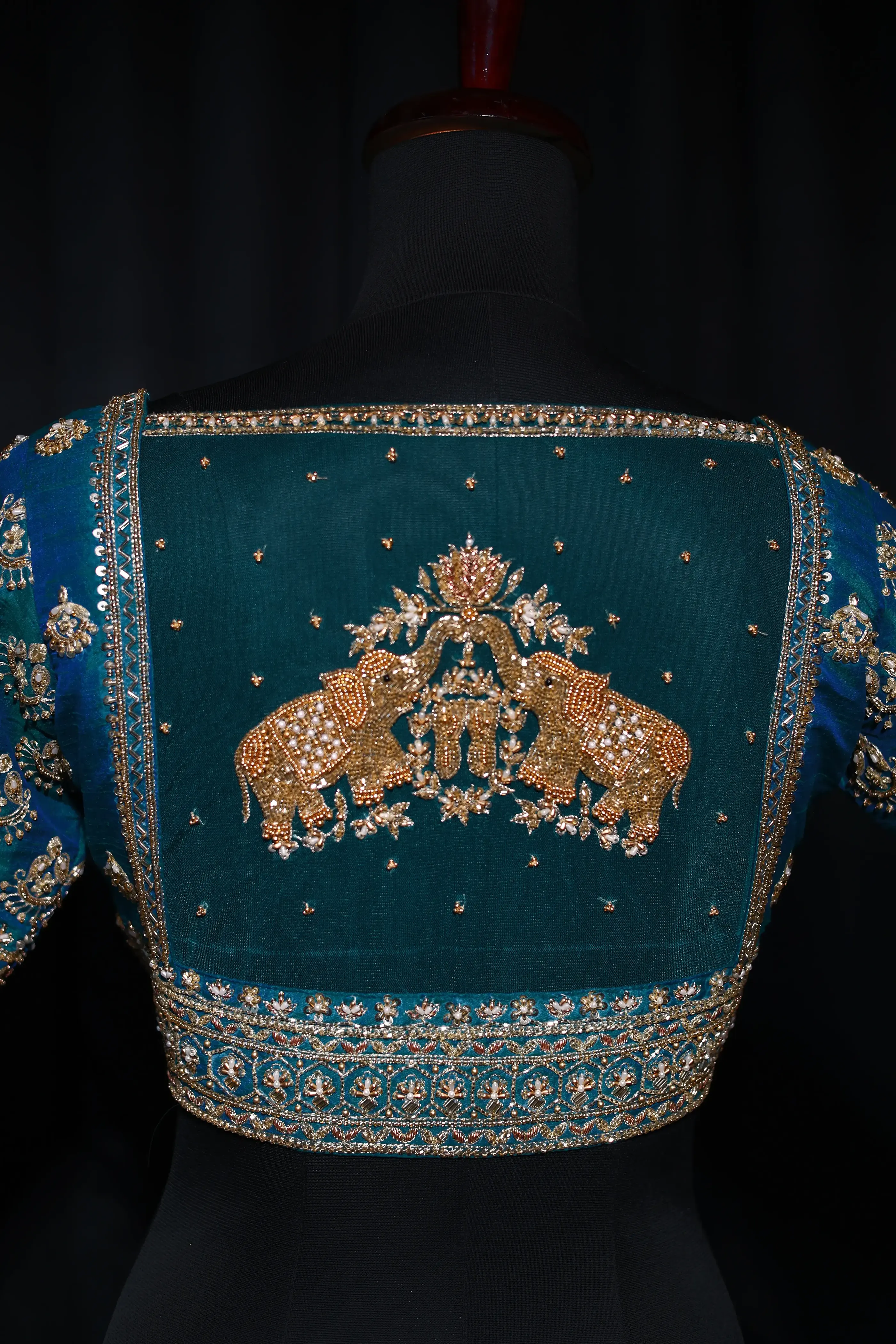 Peacock Blue Raw Silk Blouse For Women Jaal Style Party wear