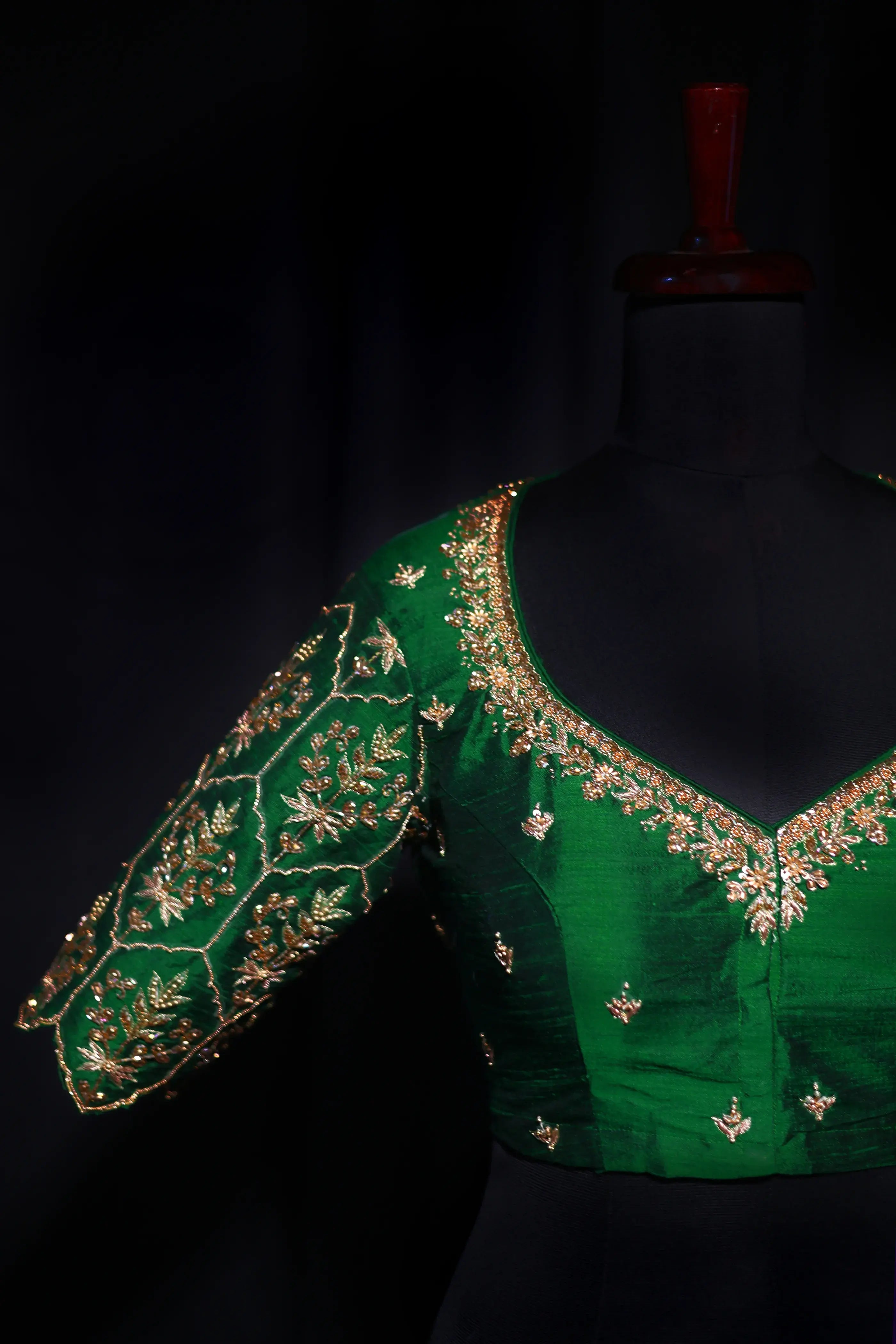 Green Raw Silk Blouse For Women Jaal Style Party wear