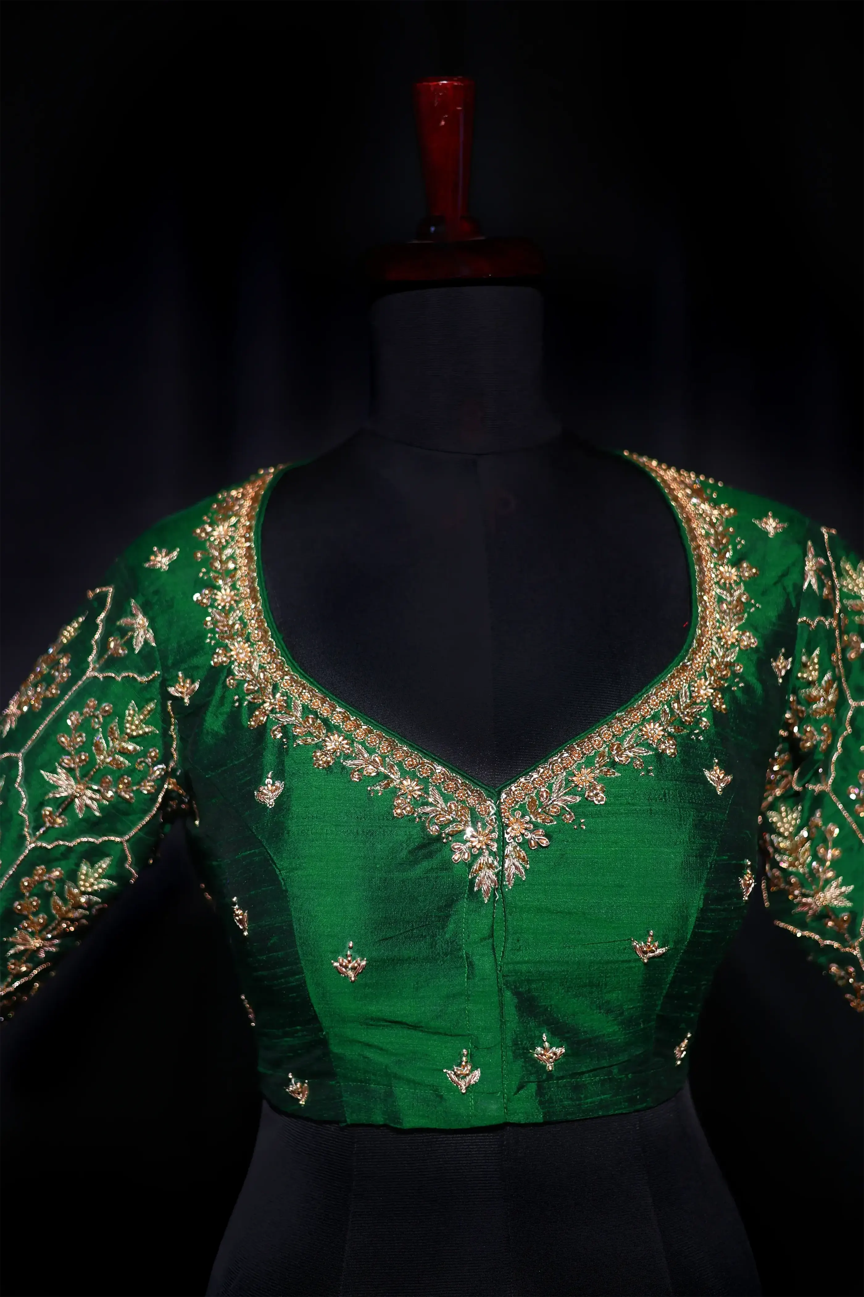 Green Raw Silk Blouse For Women Jaal Style Party wear