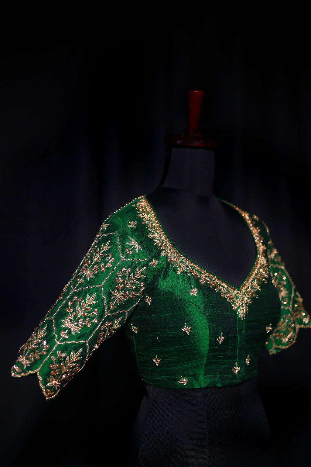 Green Raw Silk Blouse For Women Jaal Style Party wear