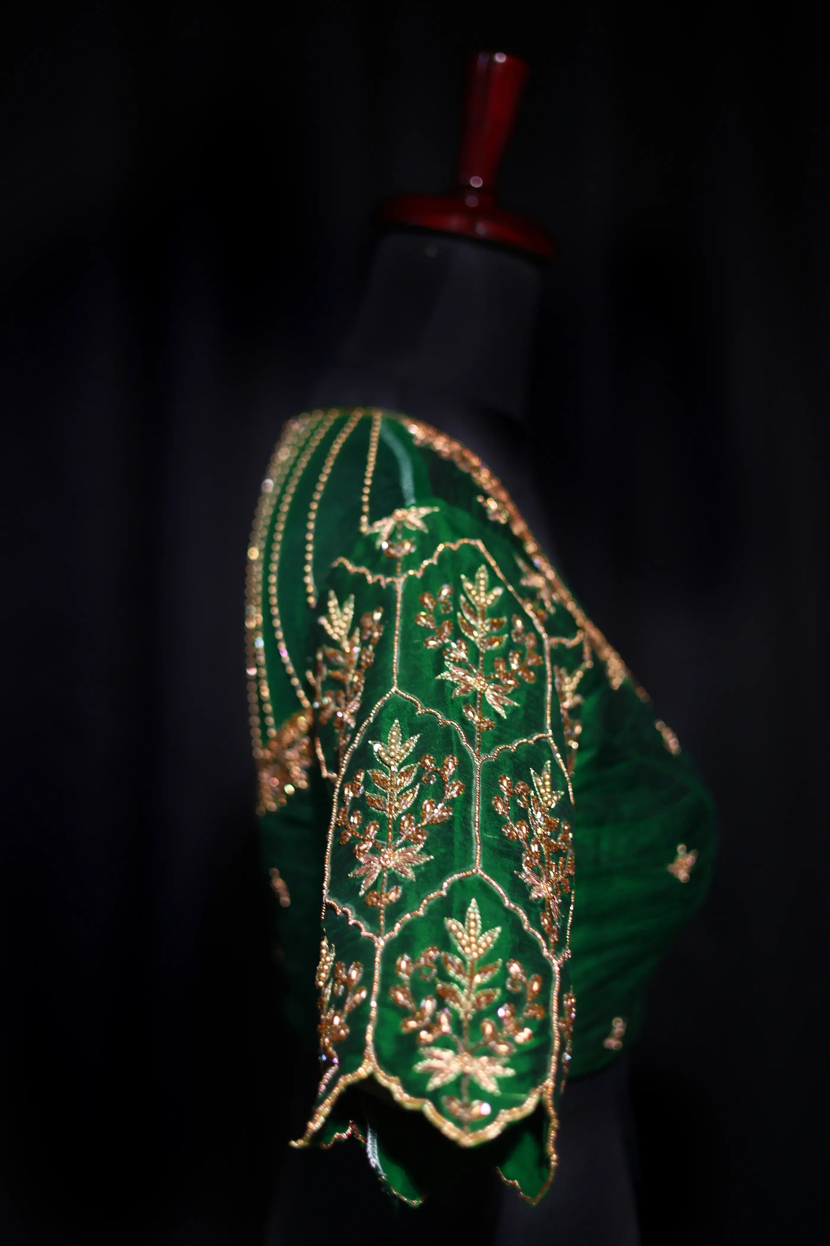 Green Raw Silk Blouse For Women Jaal Style Party wear