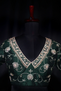 Bottle Green Raw Silk Blouse For Women Jaal Style Party wear