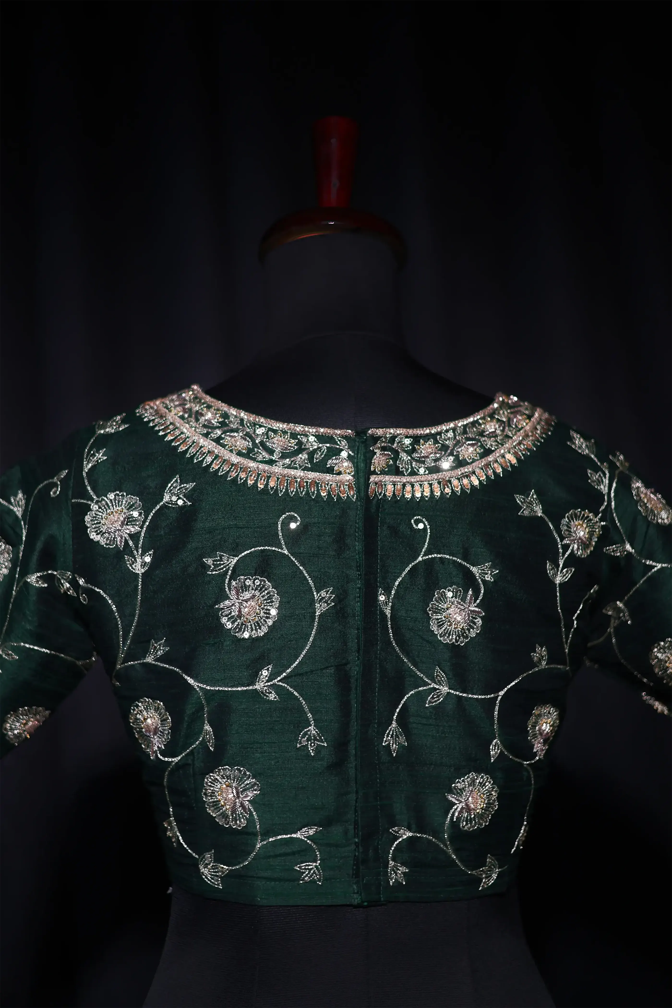 Bottle Green Raw Silk Blouse For Women Jaal Style Party wear