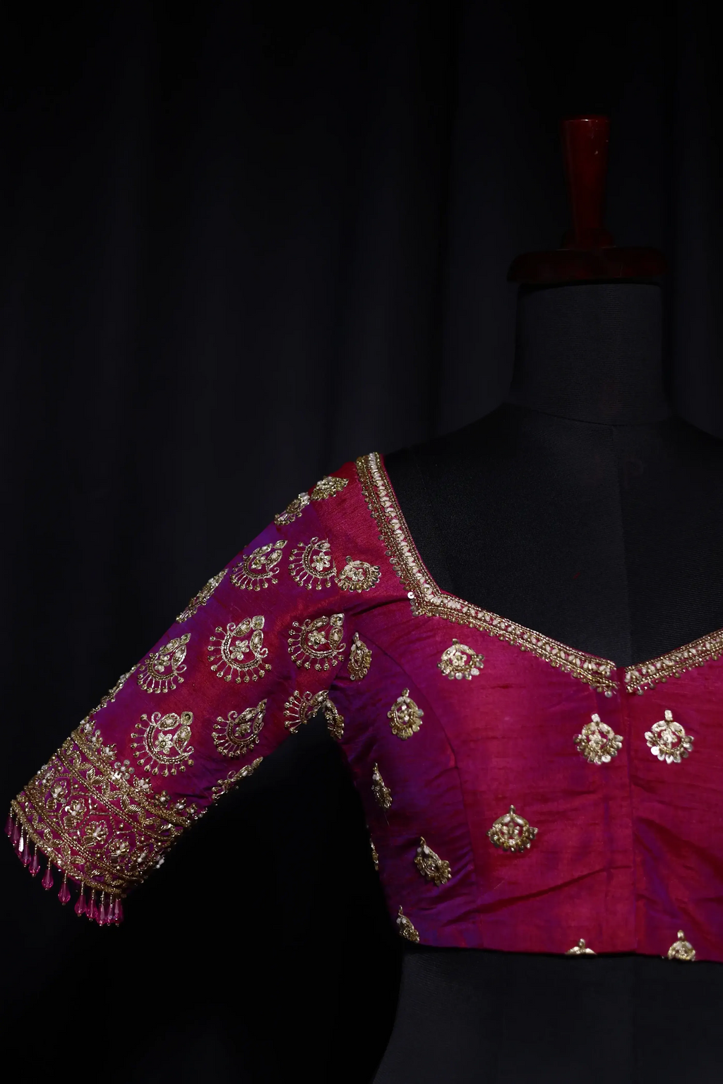 Magenda Dual Tone Raw Silk Blouse For Women Jaal Style Party wear