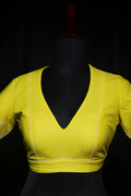 Basanti Yellow Cotton Blouse For Women Jamdani Style Weddingwear