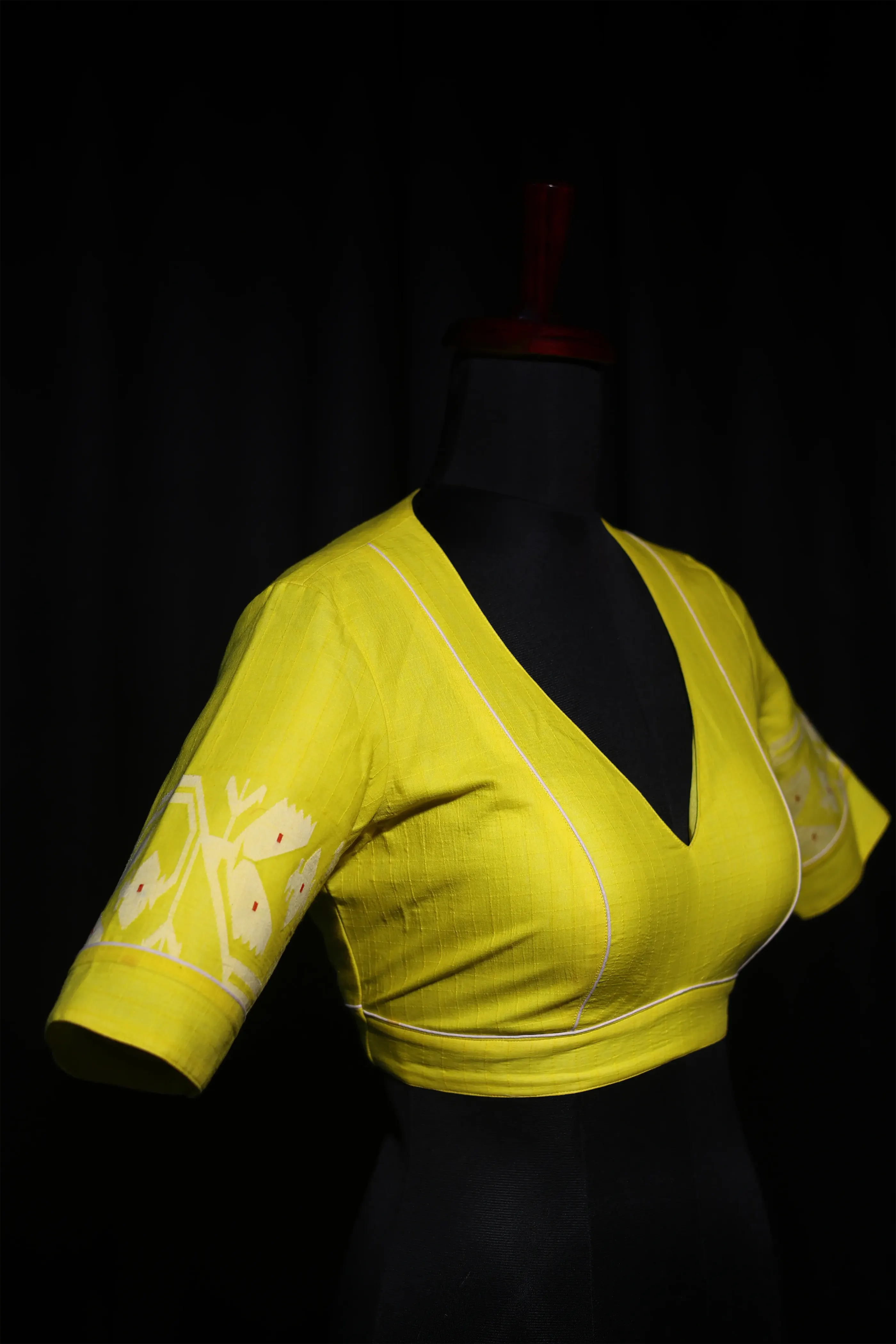 Basanti Yellow Cotton Blouse For Women Jamdani Style Weddingwear