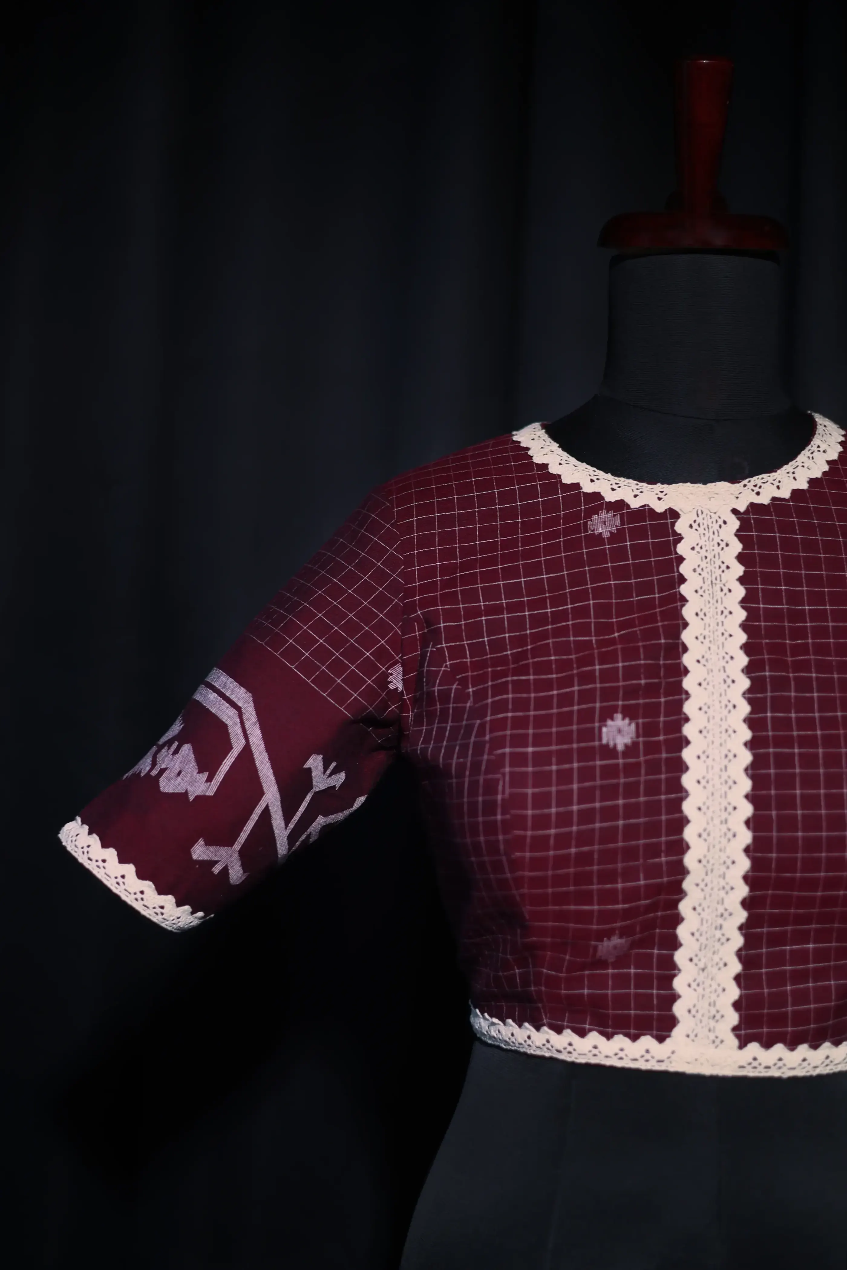 Maroon Cotton Blouse For Women Jamdani Style Weddingwear