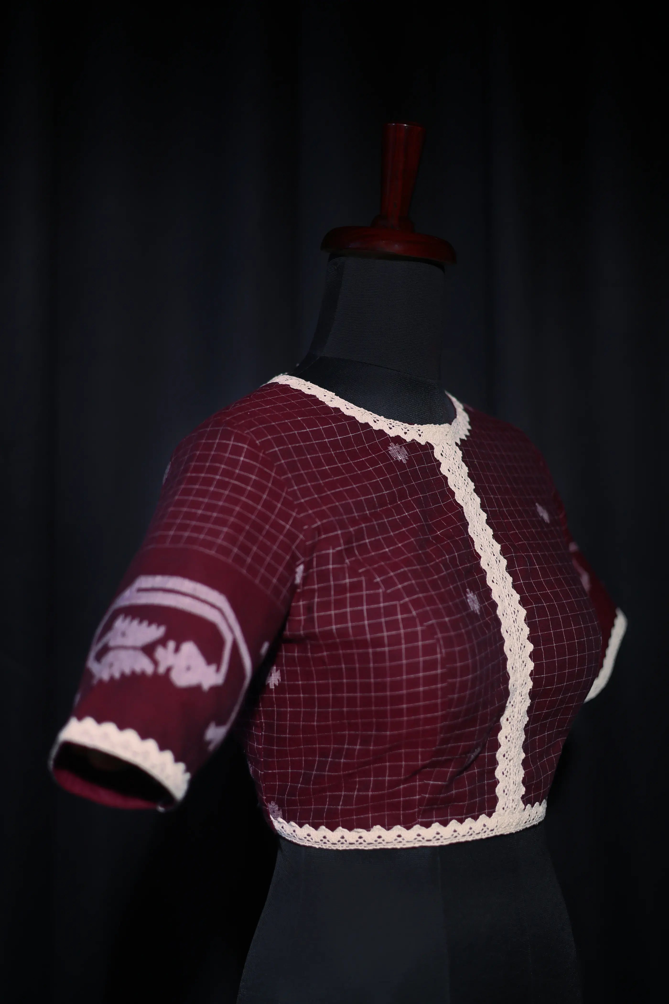 Maroon Cotton Blouse For Women Jamdani Style Weddingwear