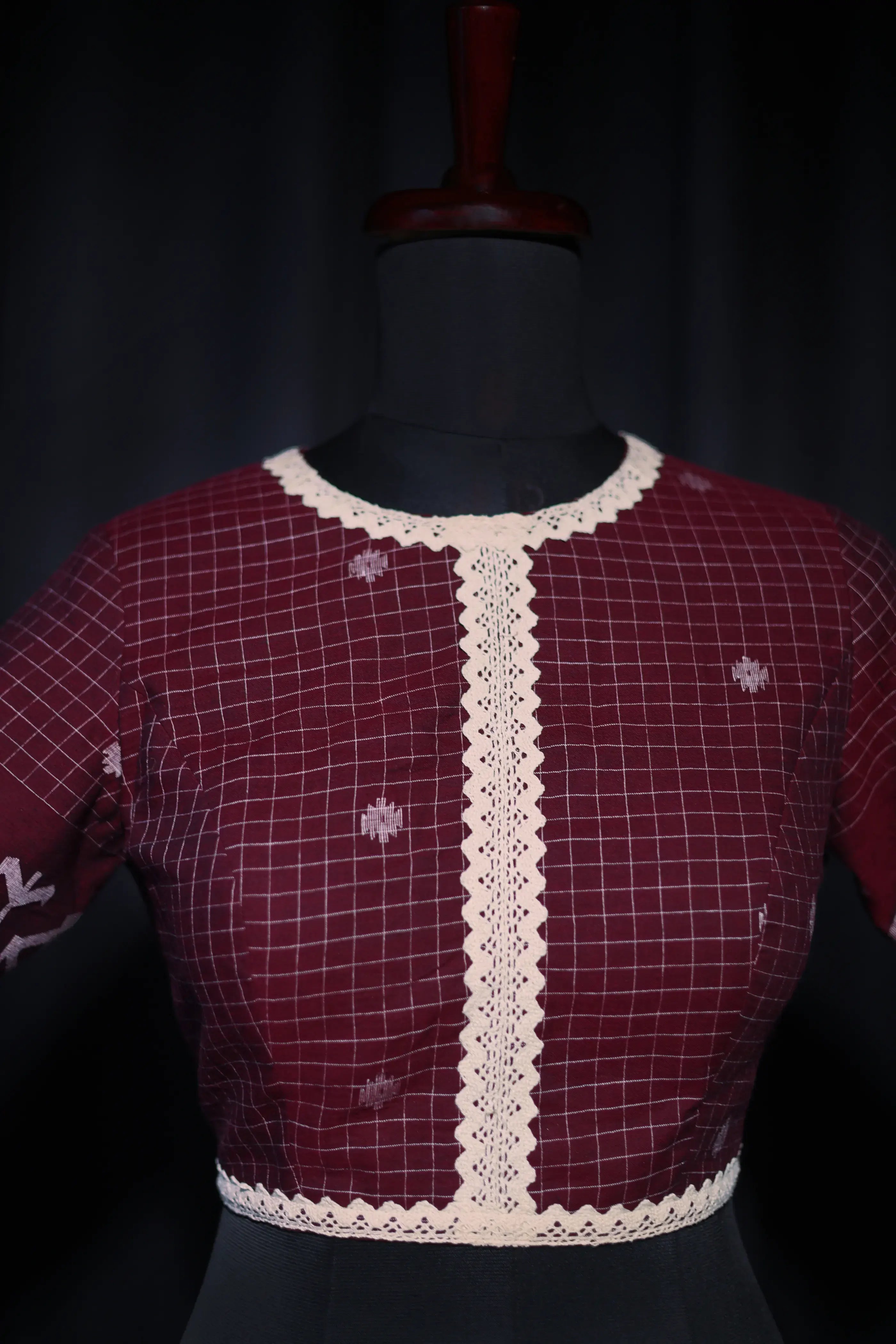 Maroon Cotton Blouse For Women Jamdani Style Weddingwear