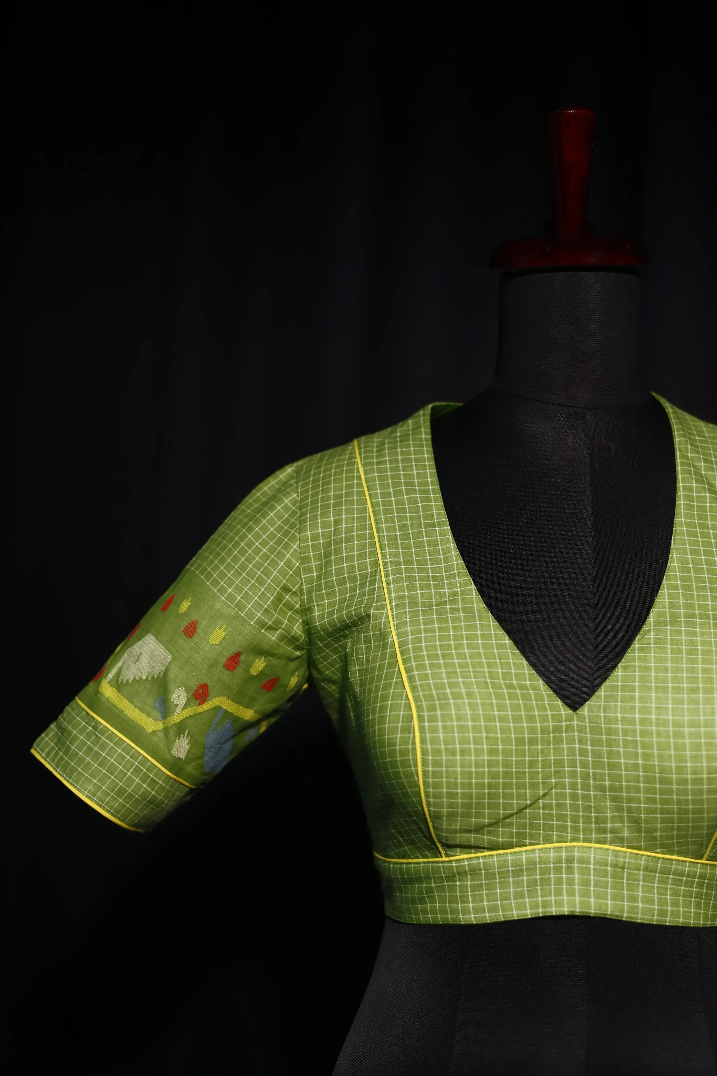 Green Cotton Blouse For Women Jamdani Style Weddingwear