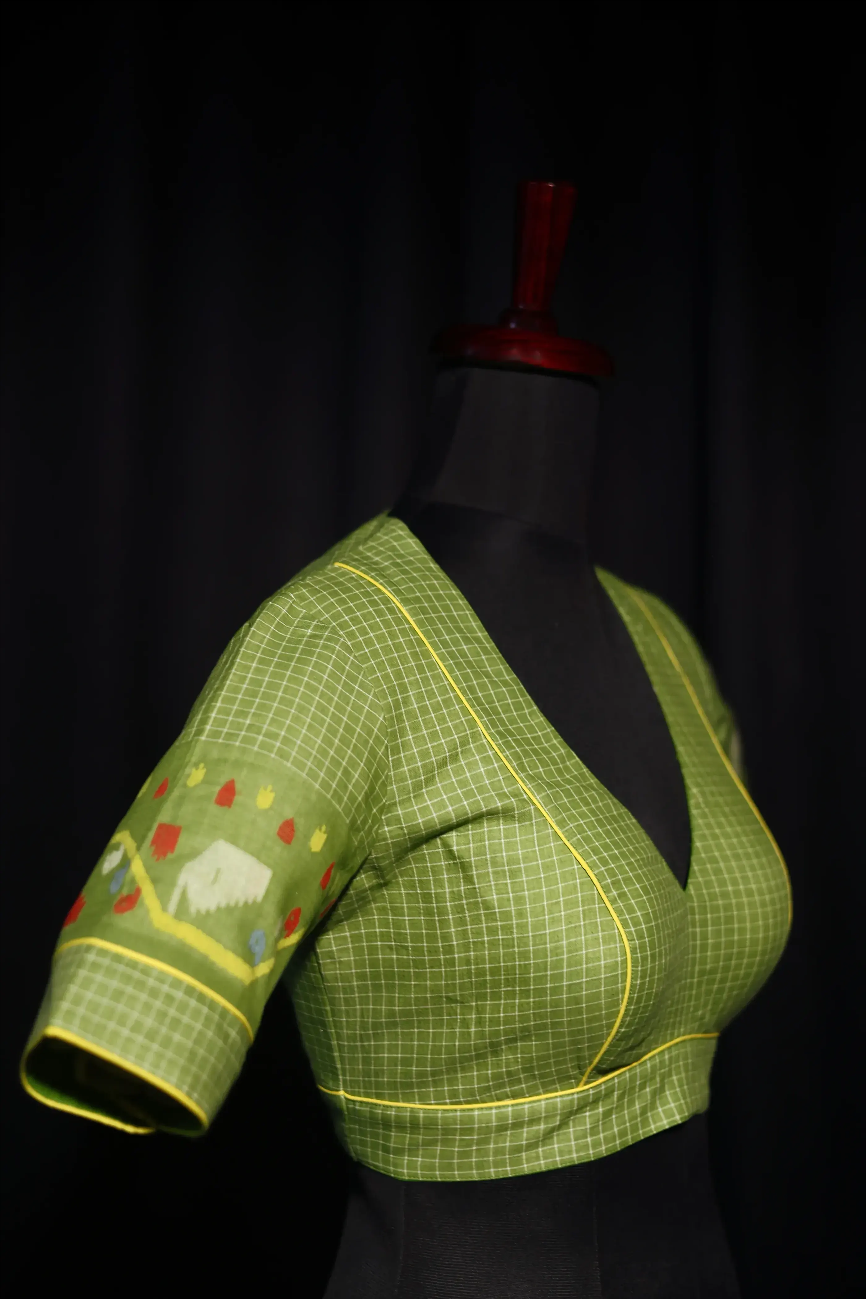 Green Cotton Blouse For Women Jamdani Style Weddingwear