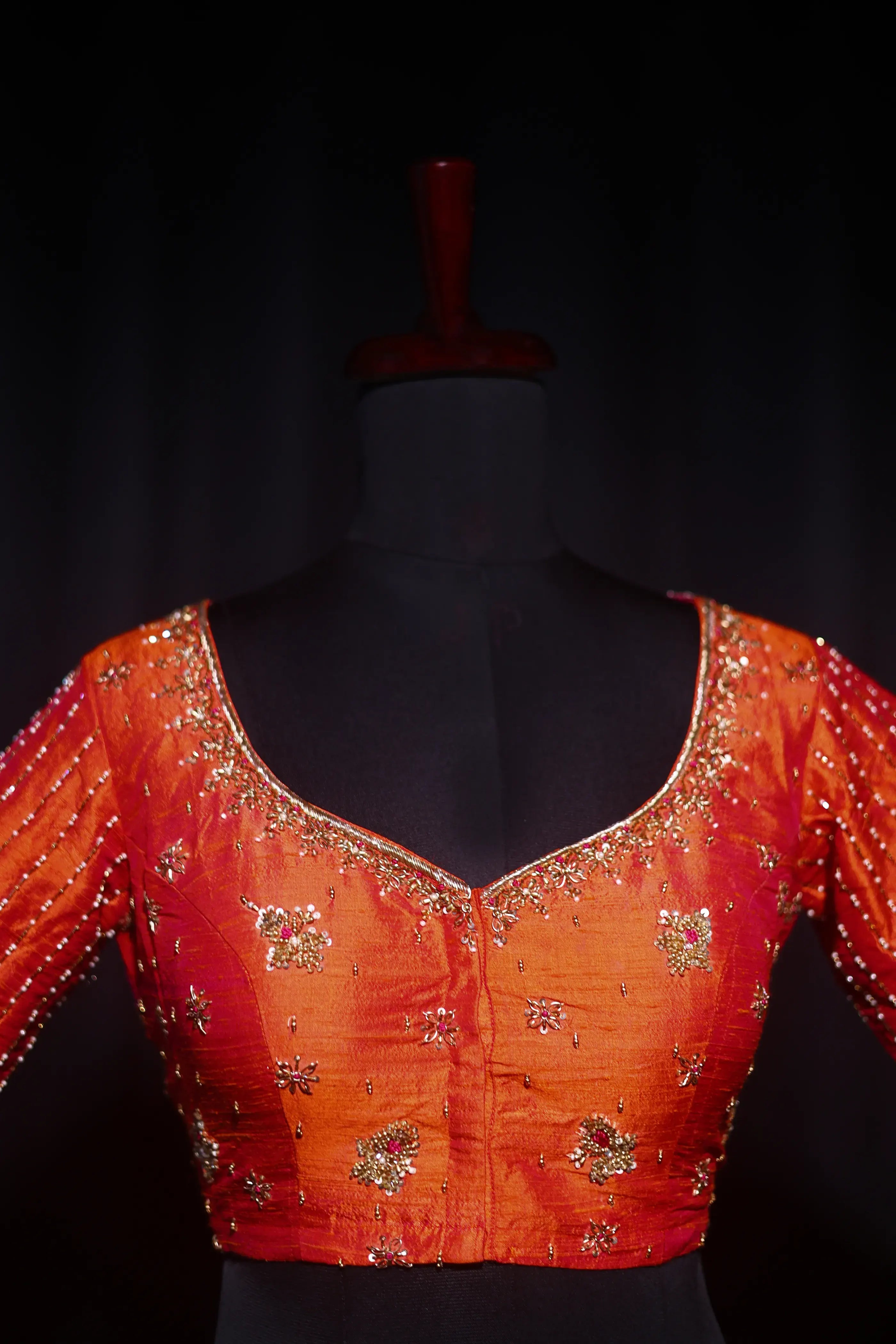 Orange Dual Tone Raw Silk Blouse For Women Jaal Style Party wear