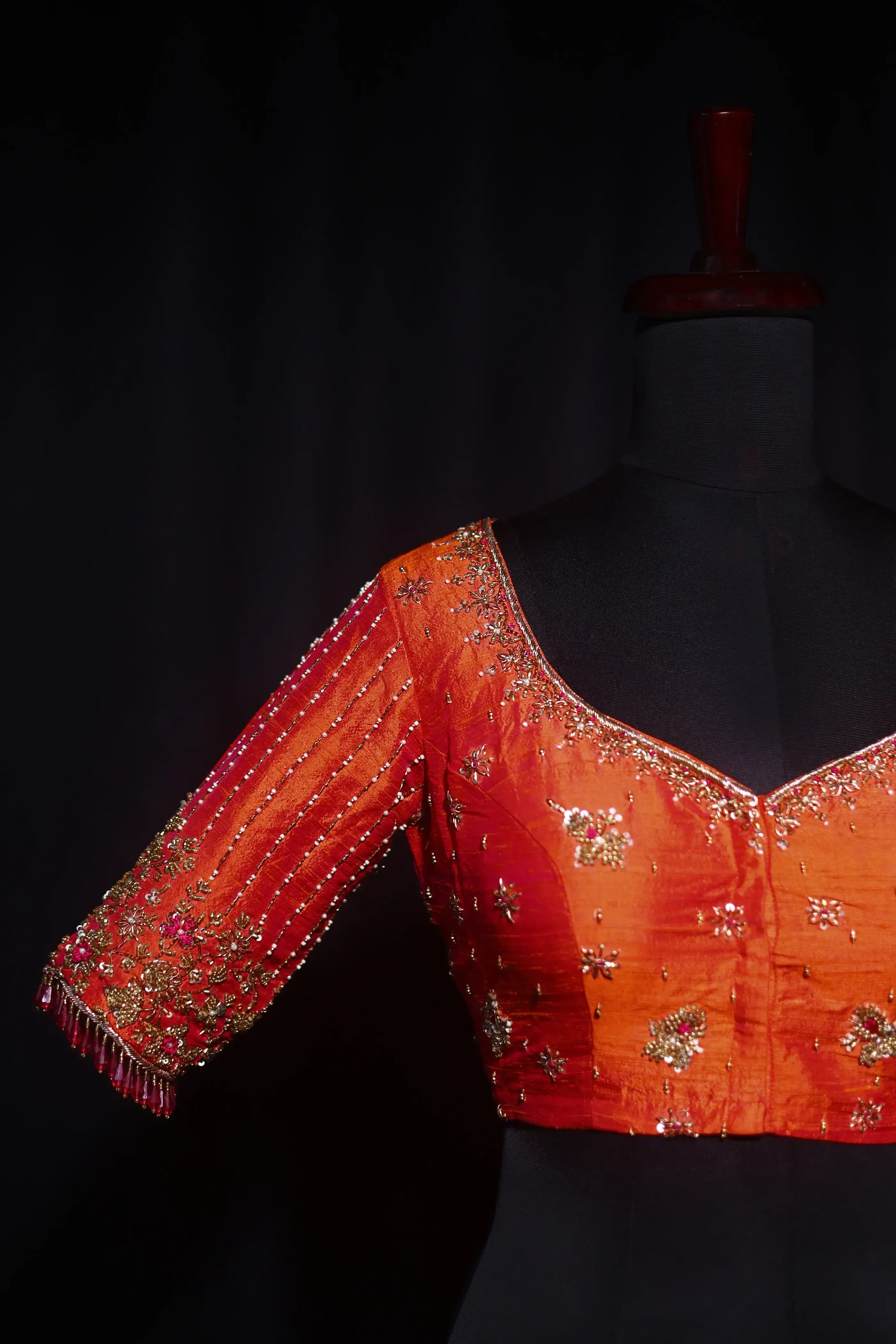 Orange Dual Tone Raw Silk Blouse For Women Jaal Style Party wear