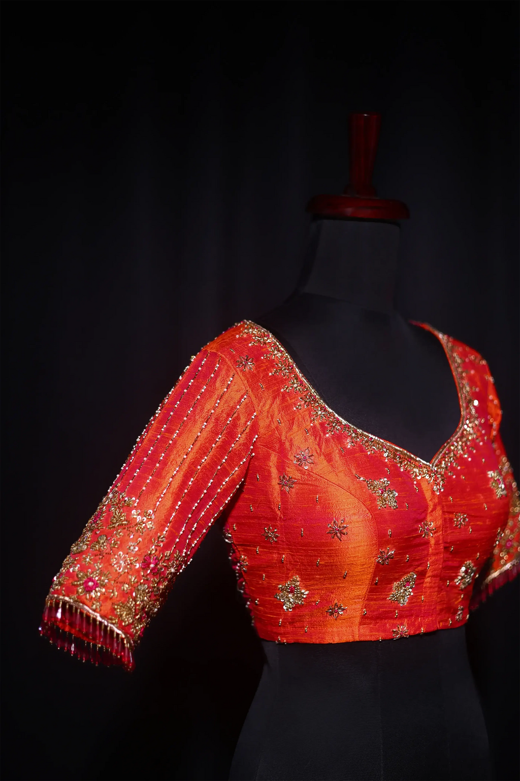 Orange Dual Tone Raw Silk Blouse For Women Jaal Style Party wear