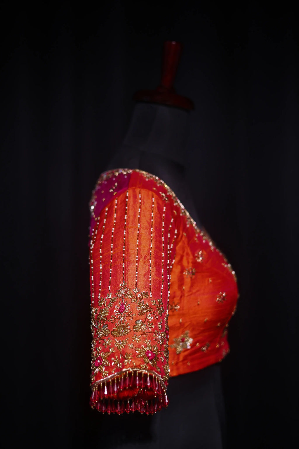 Orange Dual Tone Raw Silk Blouse For Women Jaal Style Party wear