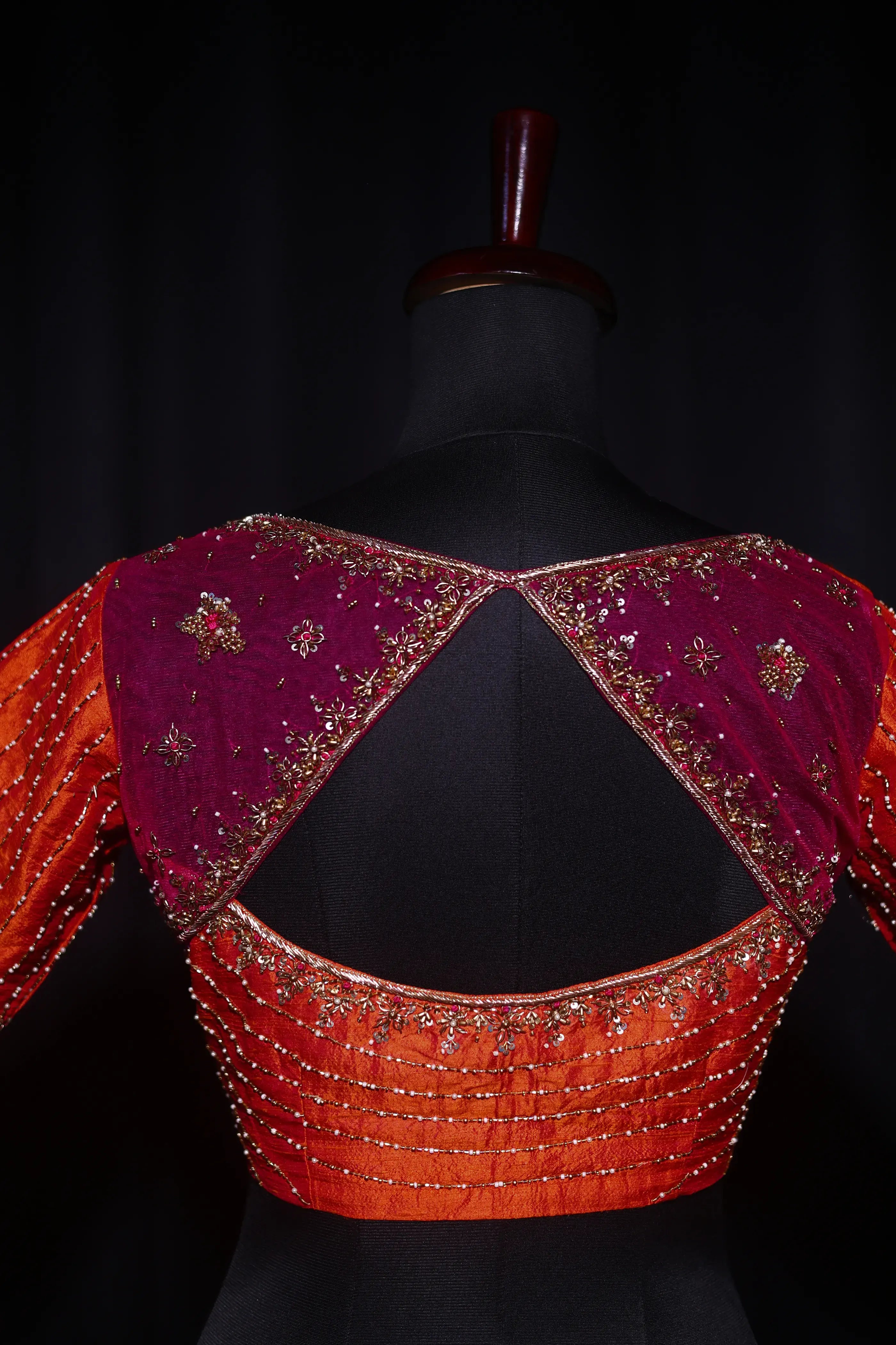 Orange Dual Tone Raw Silk Blouse For Women Jaal Style Party wear