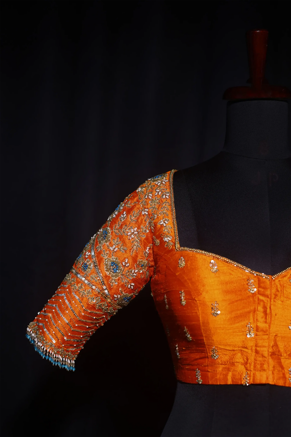 Orange Raw Silk Blouse For Women Jaal Style Party wear