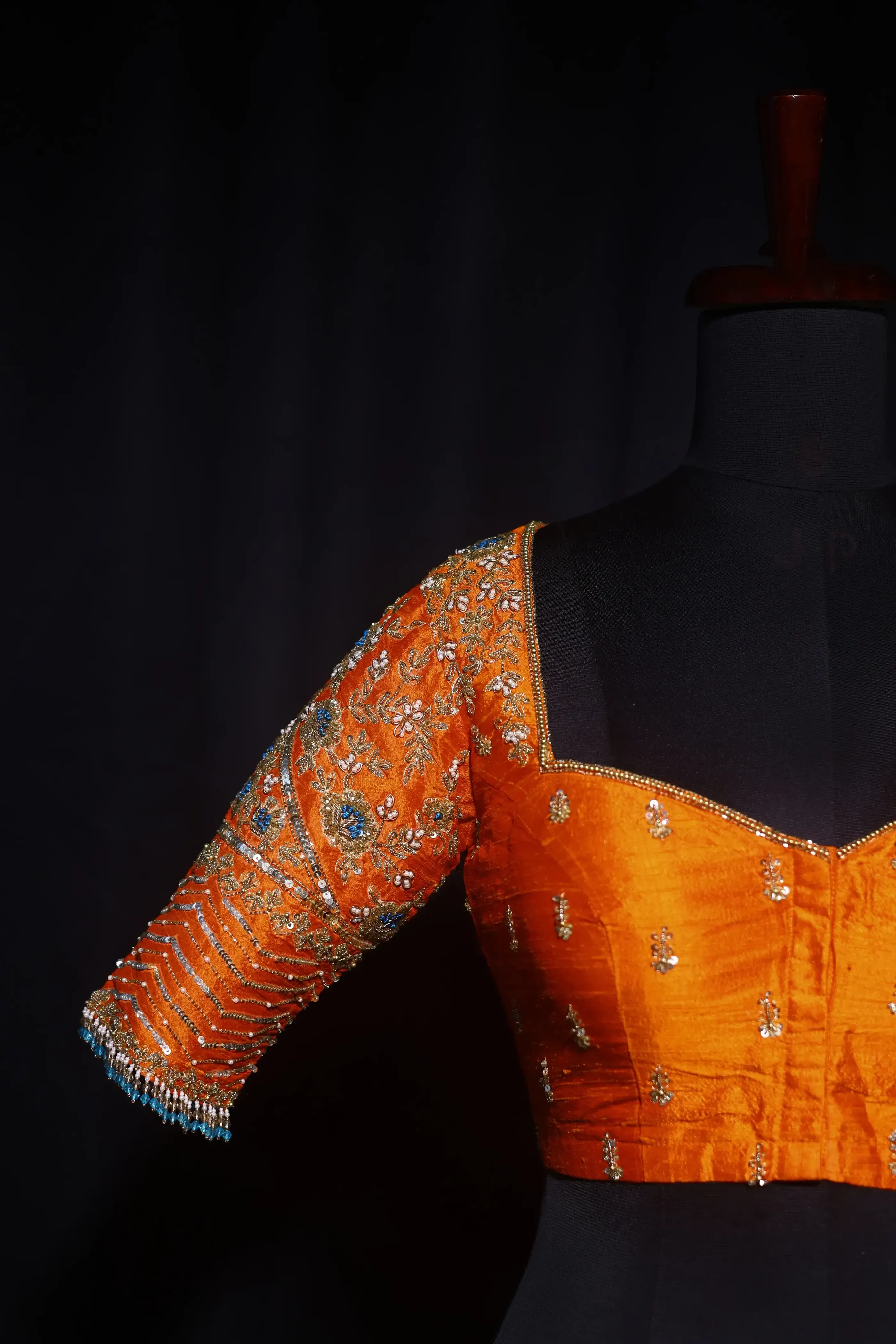 Orange Raw Silk Blouse For Women Jaal Style Party wear