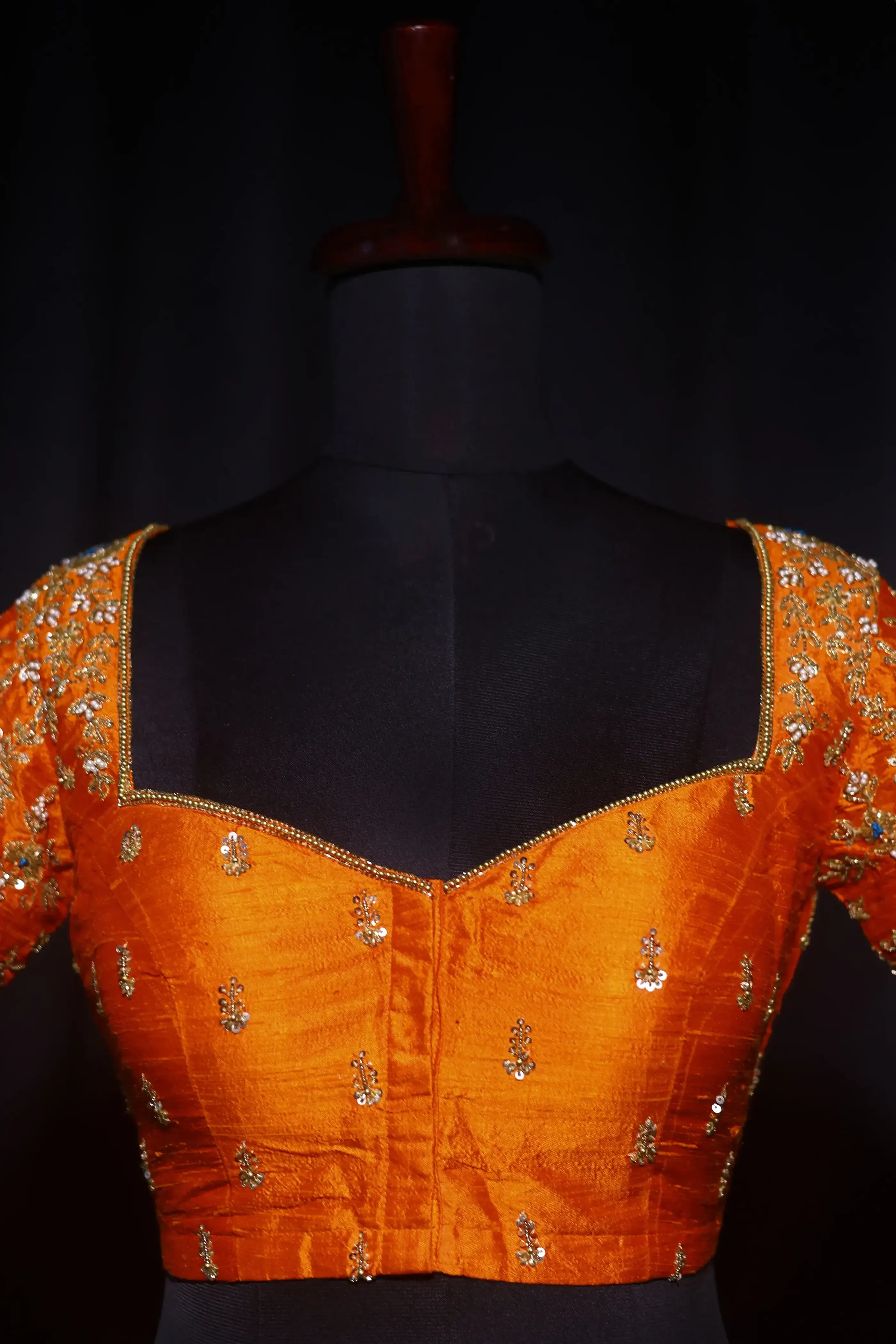 Orange Raw Silk Blouse For Women Jaal Style Party wear