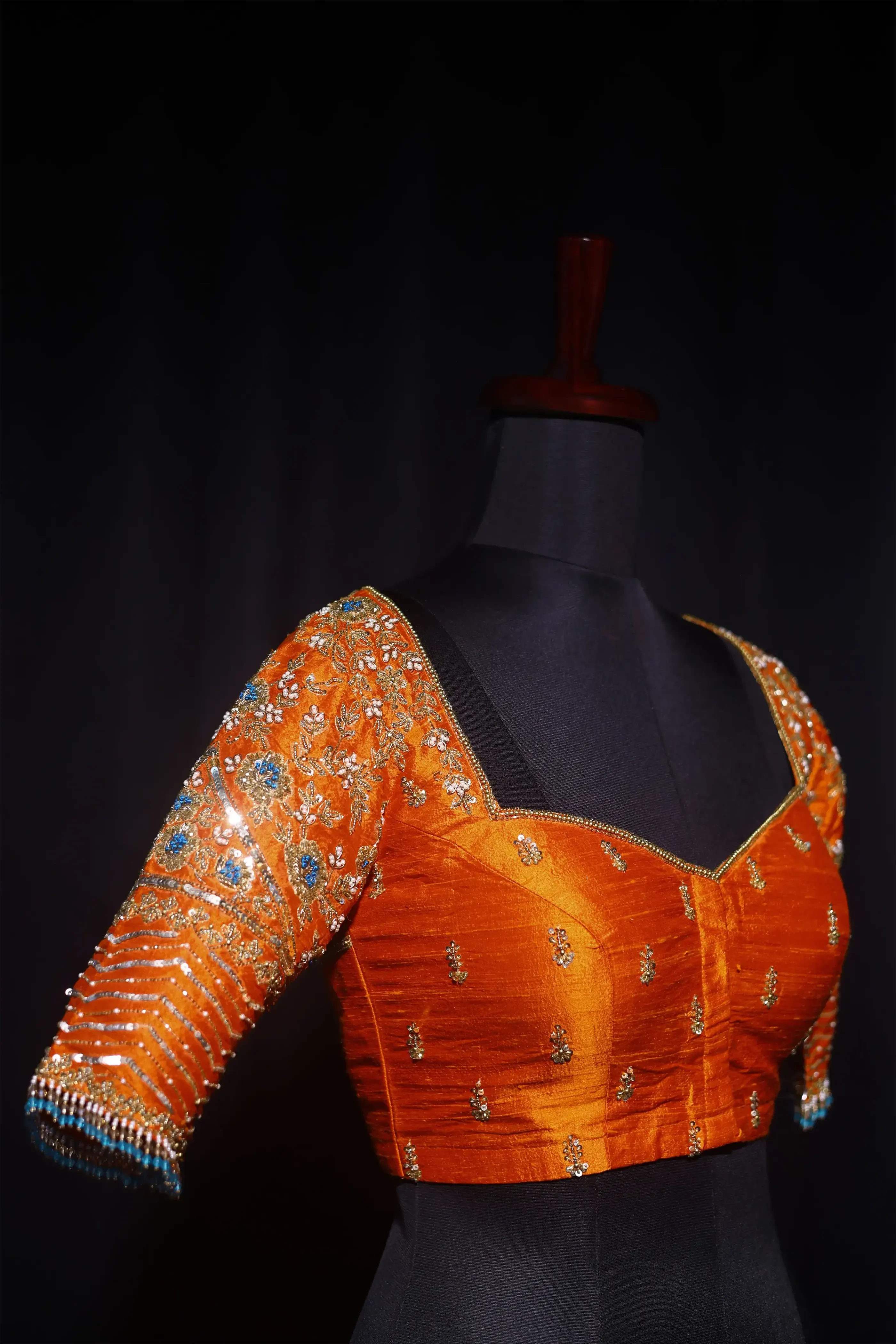 Orange Raw Silk Blouse For Women Jaal Style Party wear