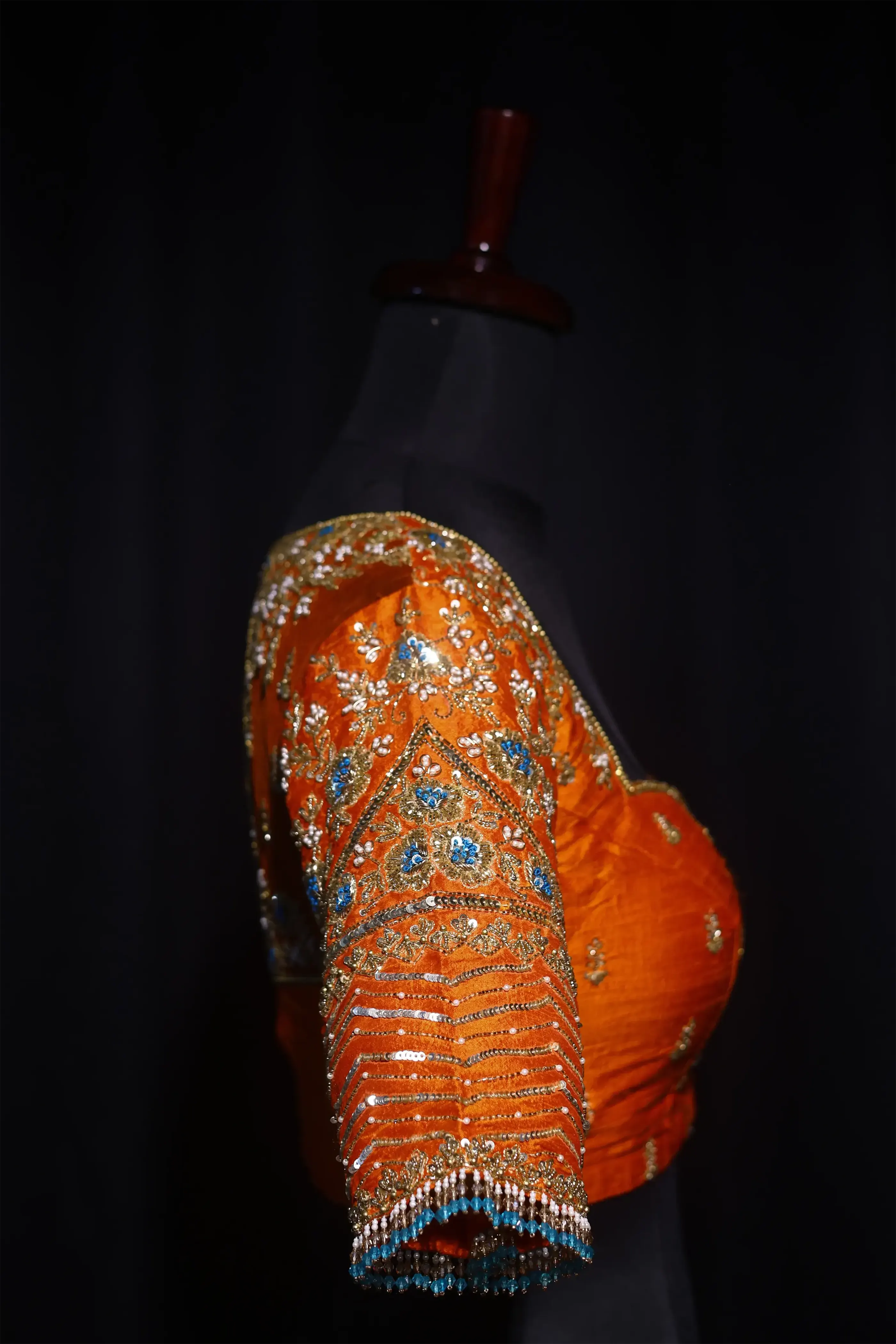 Orange Raw Silk Blouse For Women Jaal Style Party wear