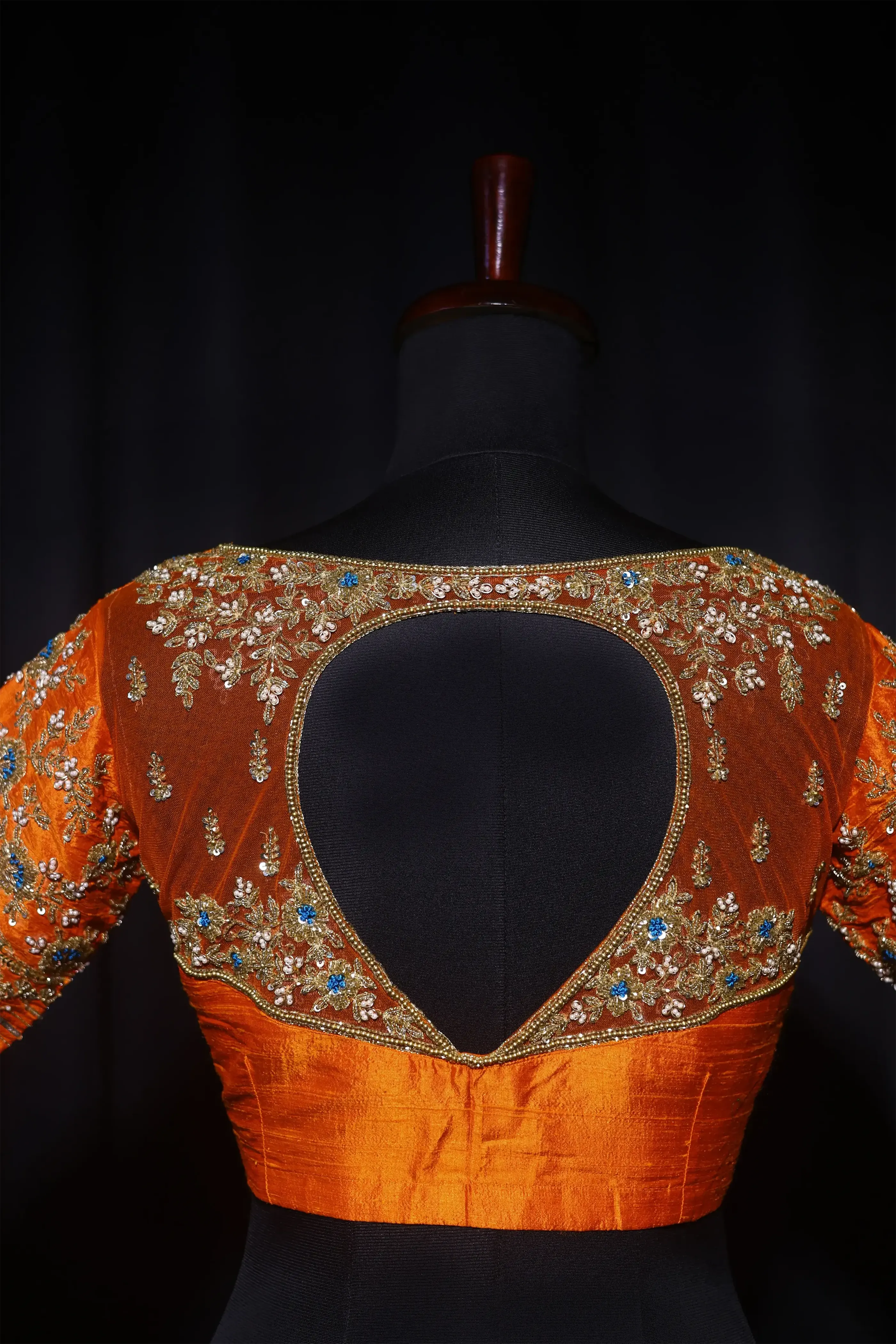 Orange Raw Silk Blouse For Women Jaal Style Party wear