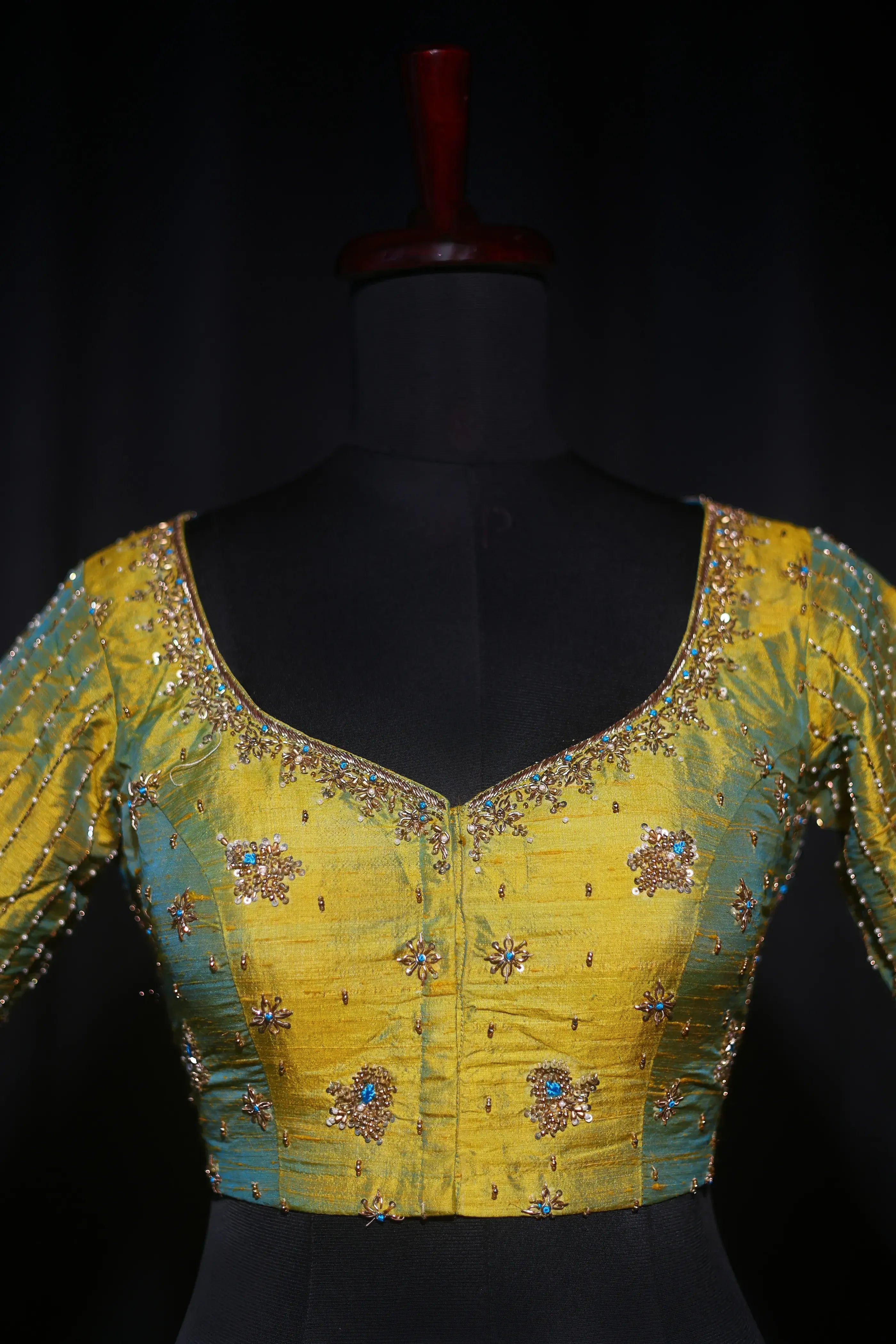 Lemon Yellow Dual Tone Raw Silk Blouse For Women Jaal Style Party wear