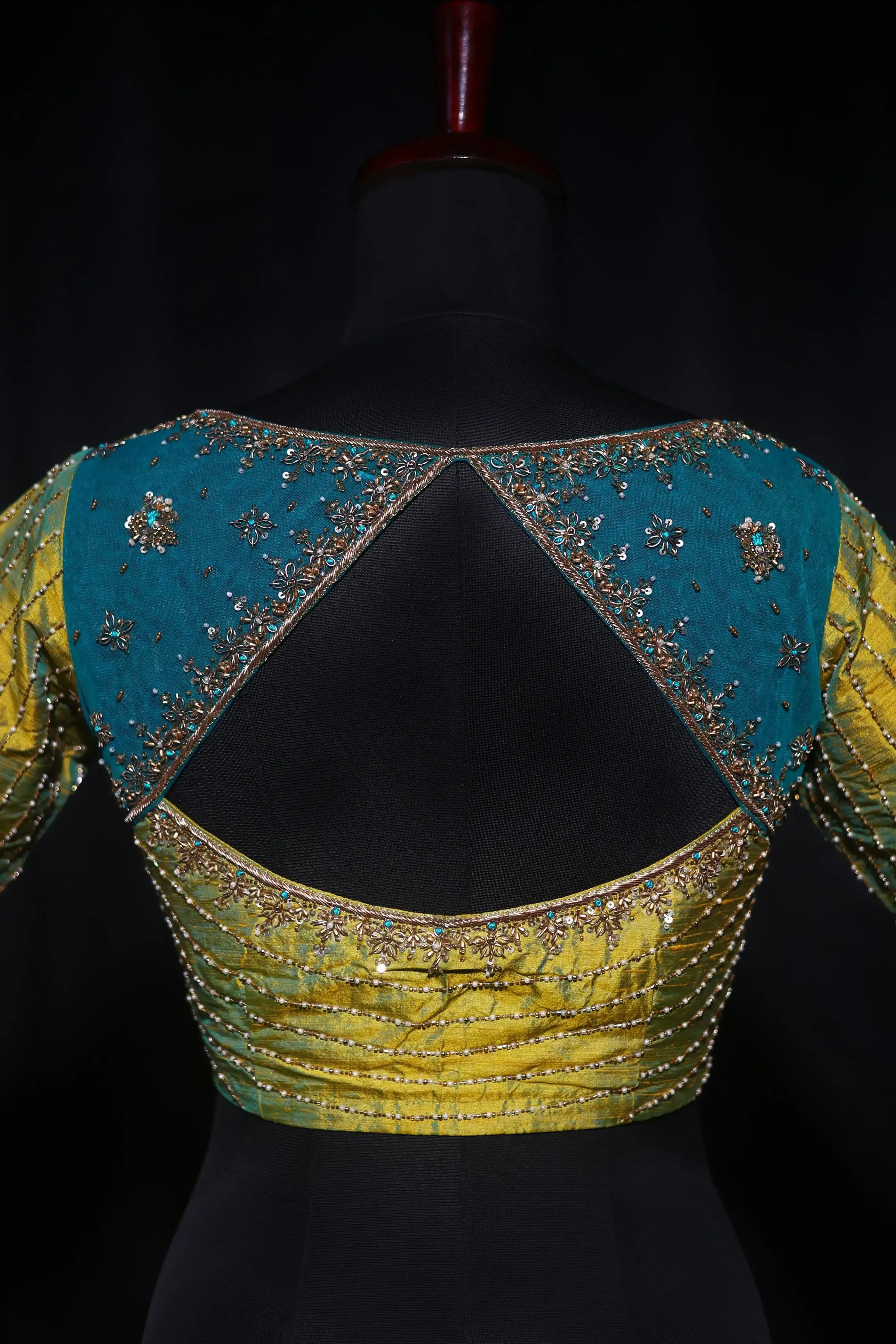 Lemon Yellow Dual Tone Raw Silk Blouse For Women Jaal Style Party wear